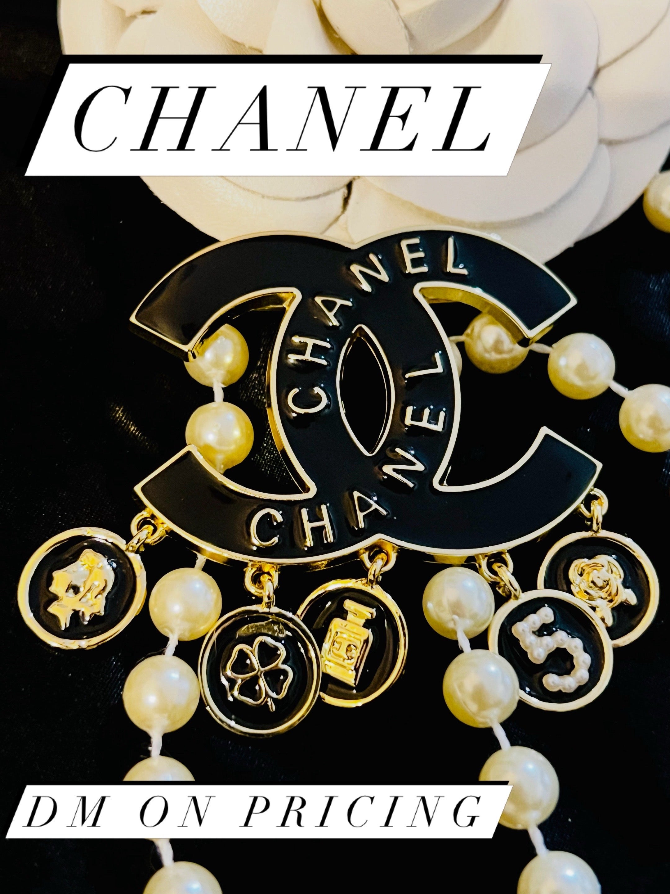 CHANEL Black with Gold Accents Drop Dangle Brooch
