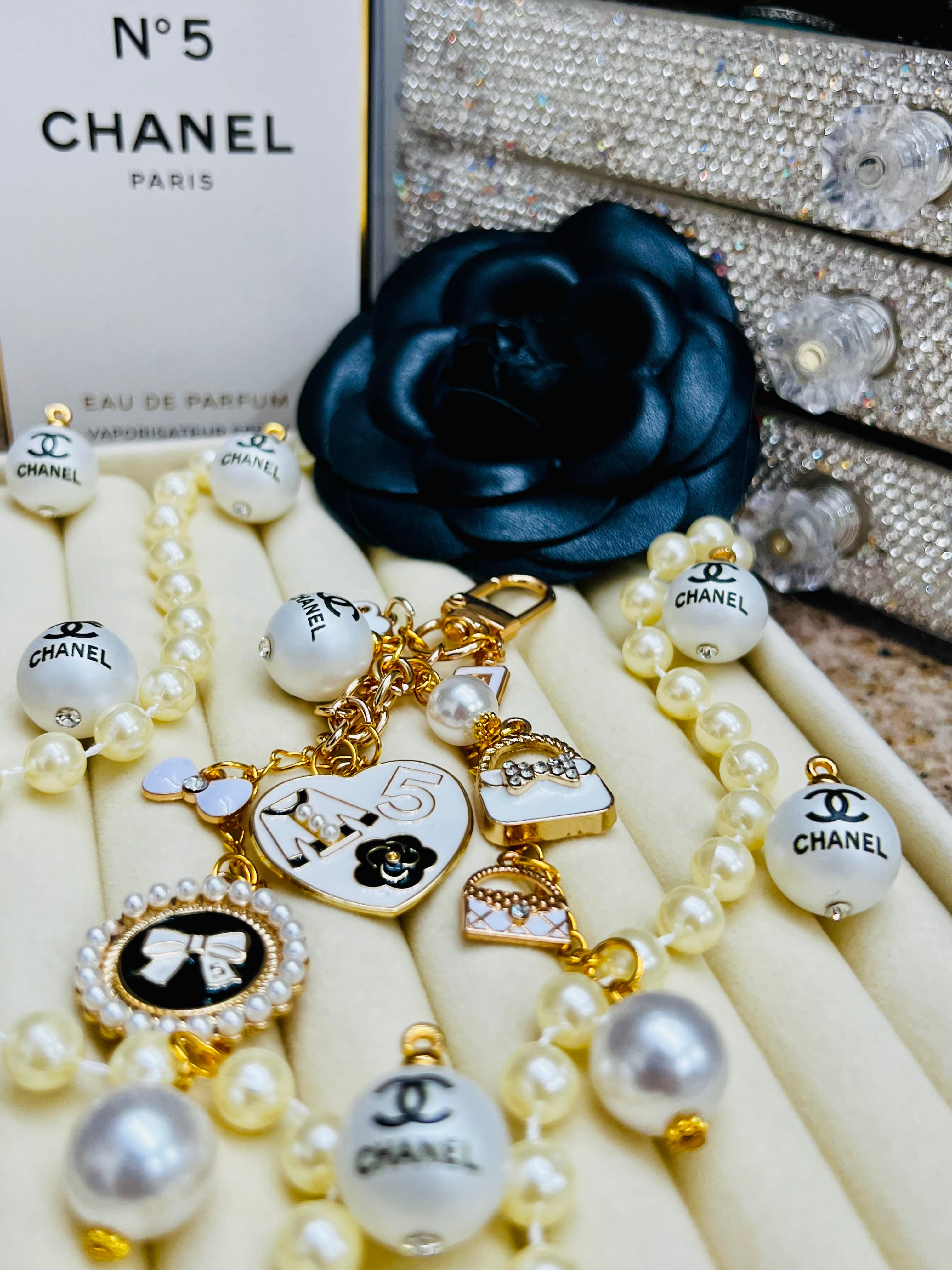 Chanel Gold & White Keychain
