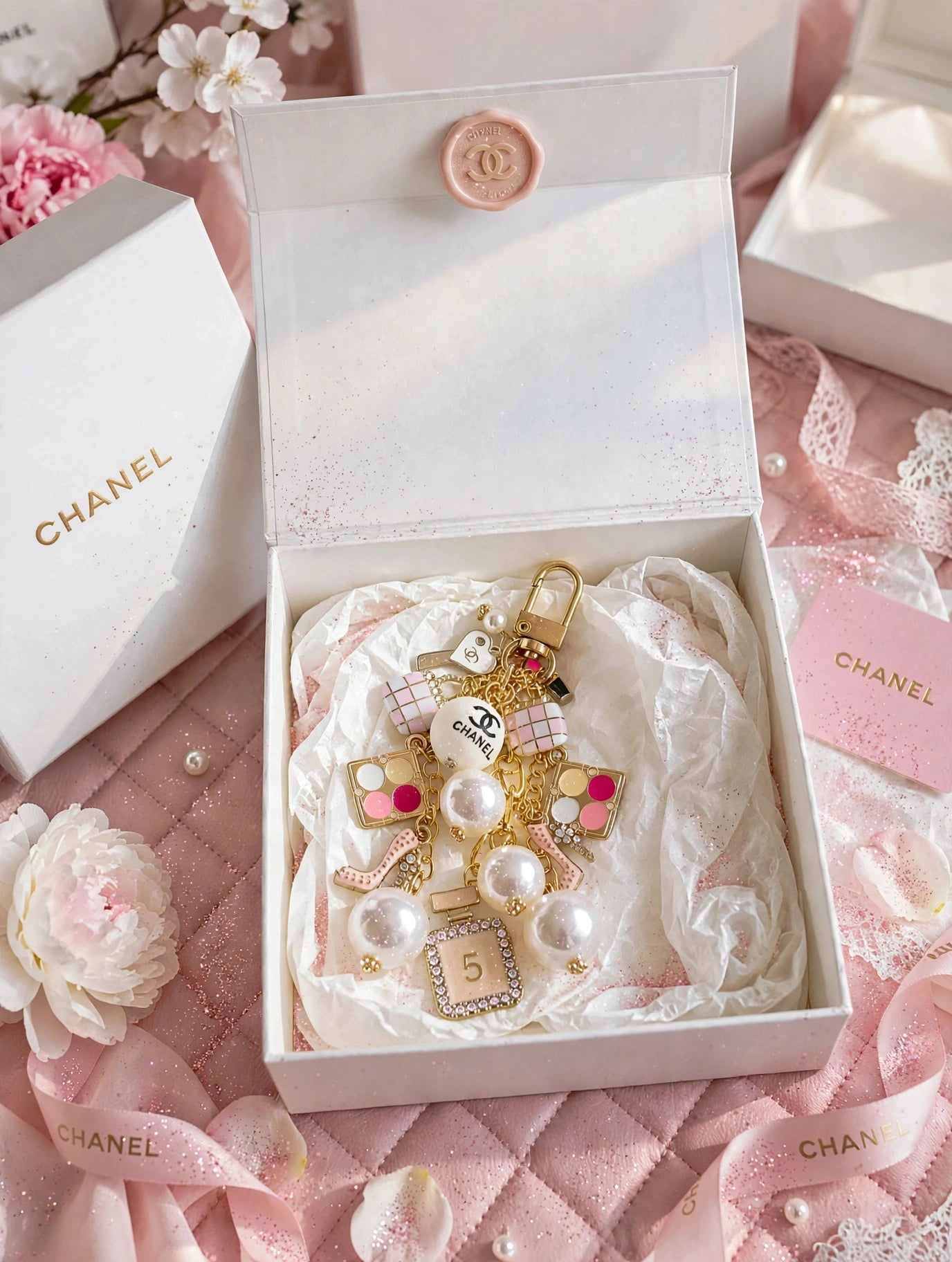 🩷✨Pink Glitter Chanel Keychain✨🩷