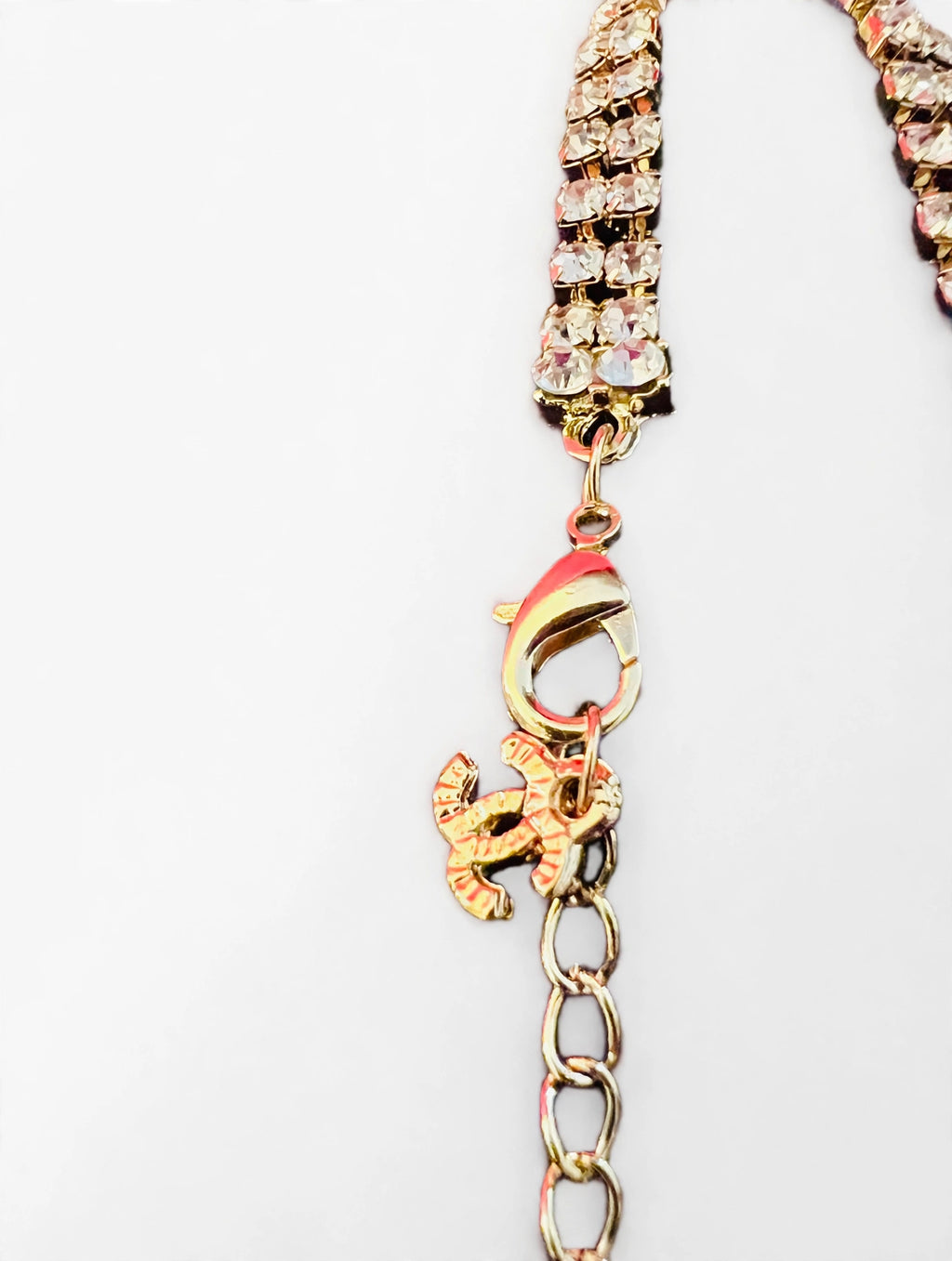 CHANEL Style Gold CC Pearl Crystal Baguette Choker Necklace / 2022 Collection Tennis Choker