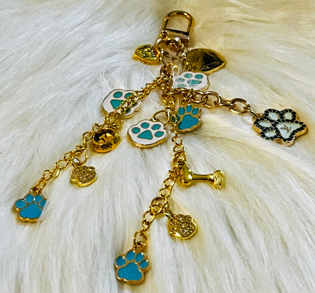 LV Blue & Gold Paw Print Charm Keychain 🐾💎