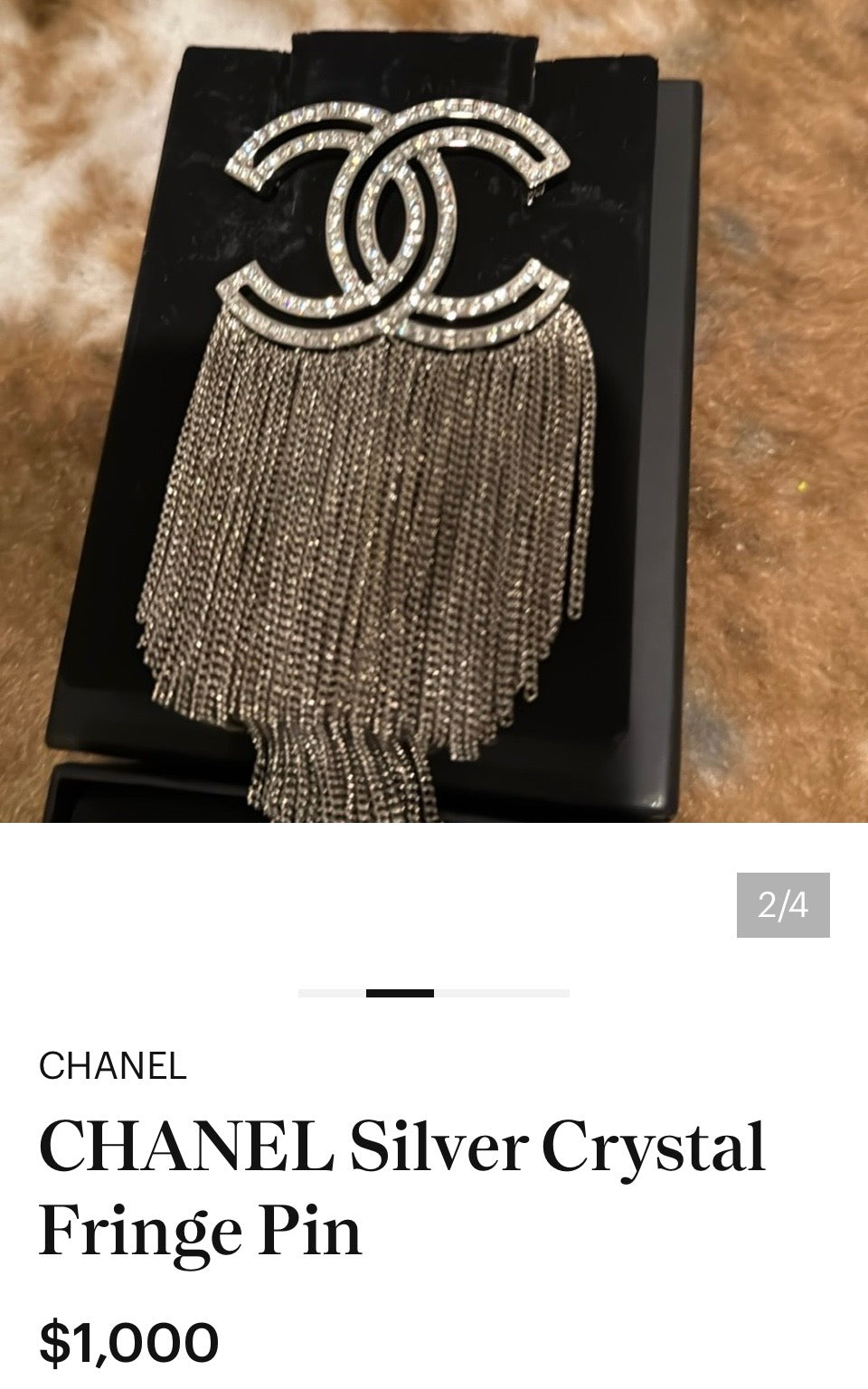 Chanel Gold Crystal Chain Fringe Brooch