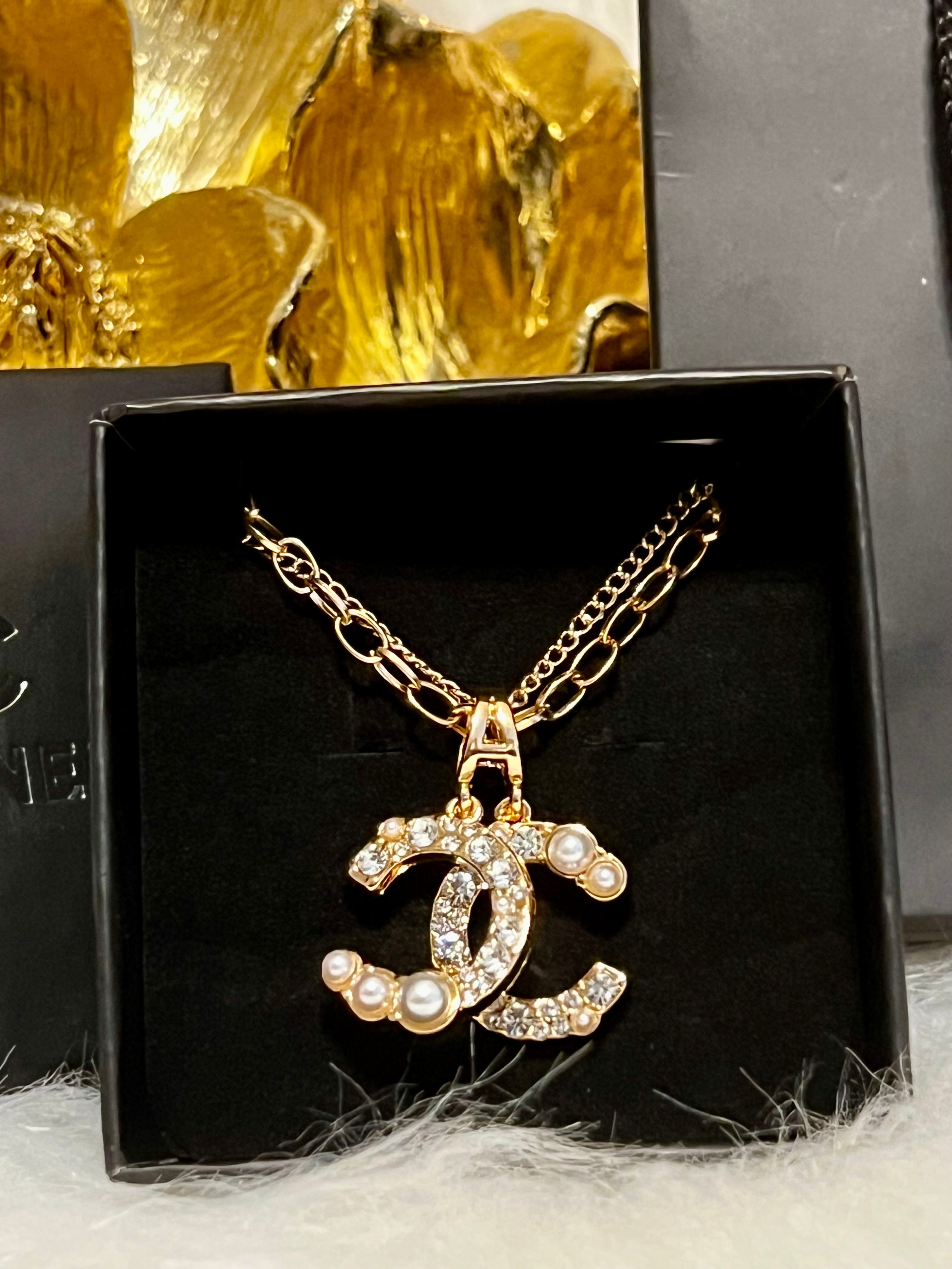 CHANEL Iconic Logo Double Layered Necklace with Stunning Pearl & Crystal Accents