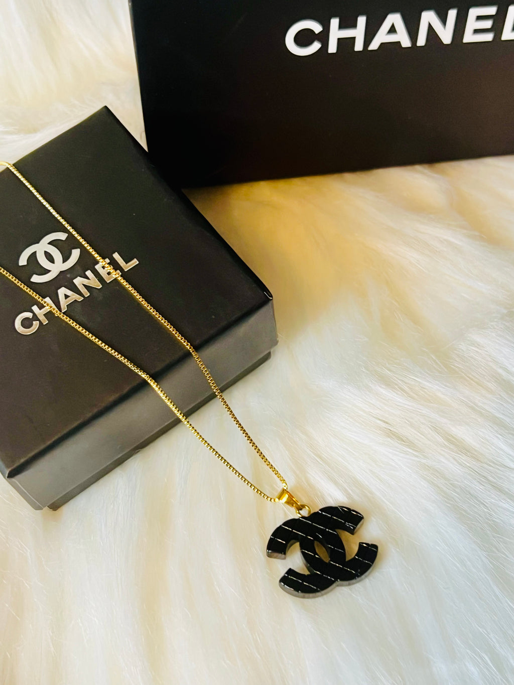CHANEL Iconic Black Pendant Necklace