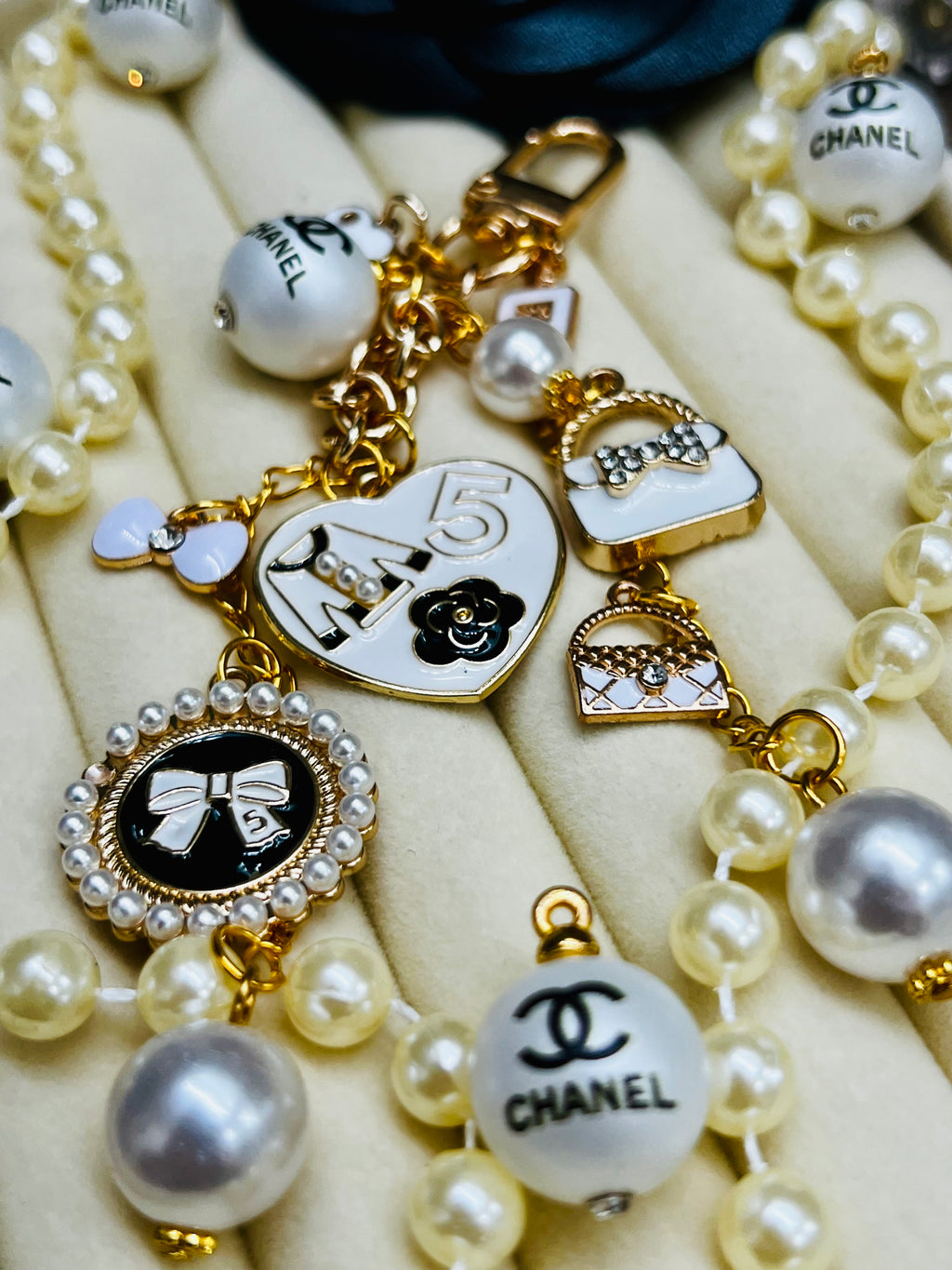 Chanel Gold & White Keychain