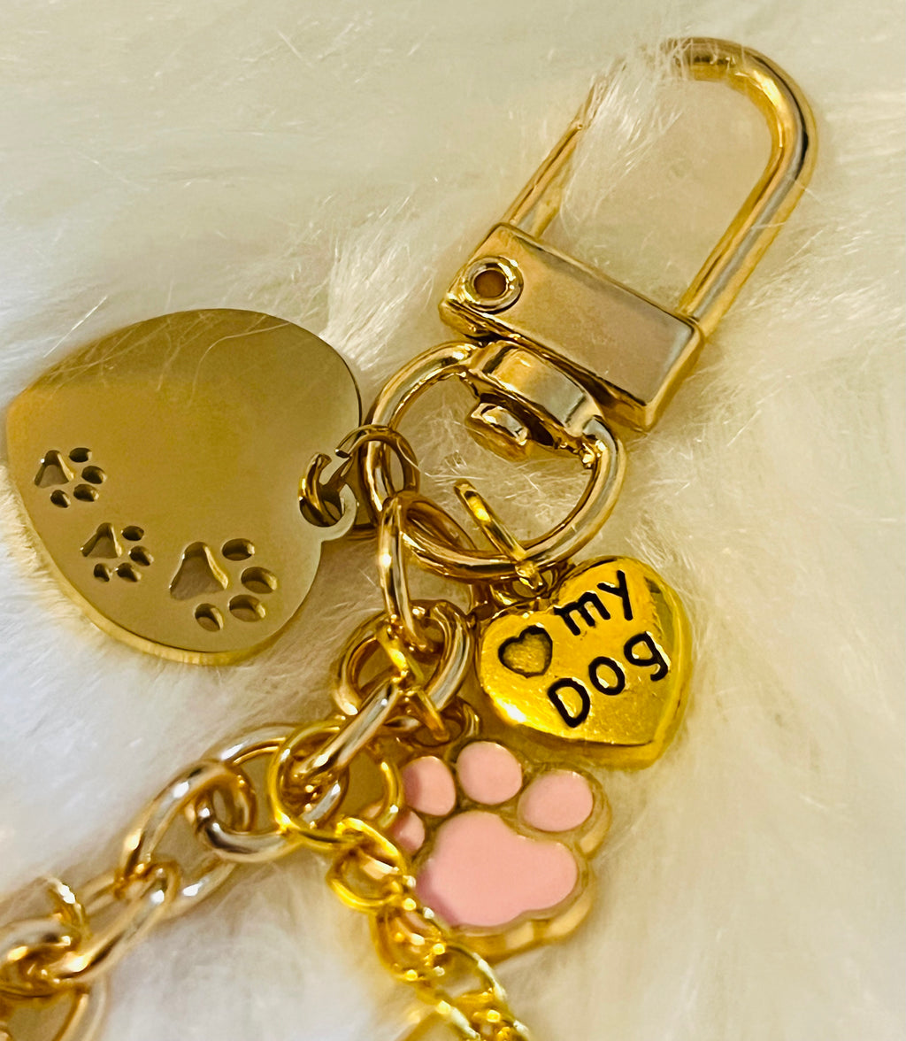 LV Pink & Gold Paw Print Keychain Bag Charm 🐾