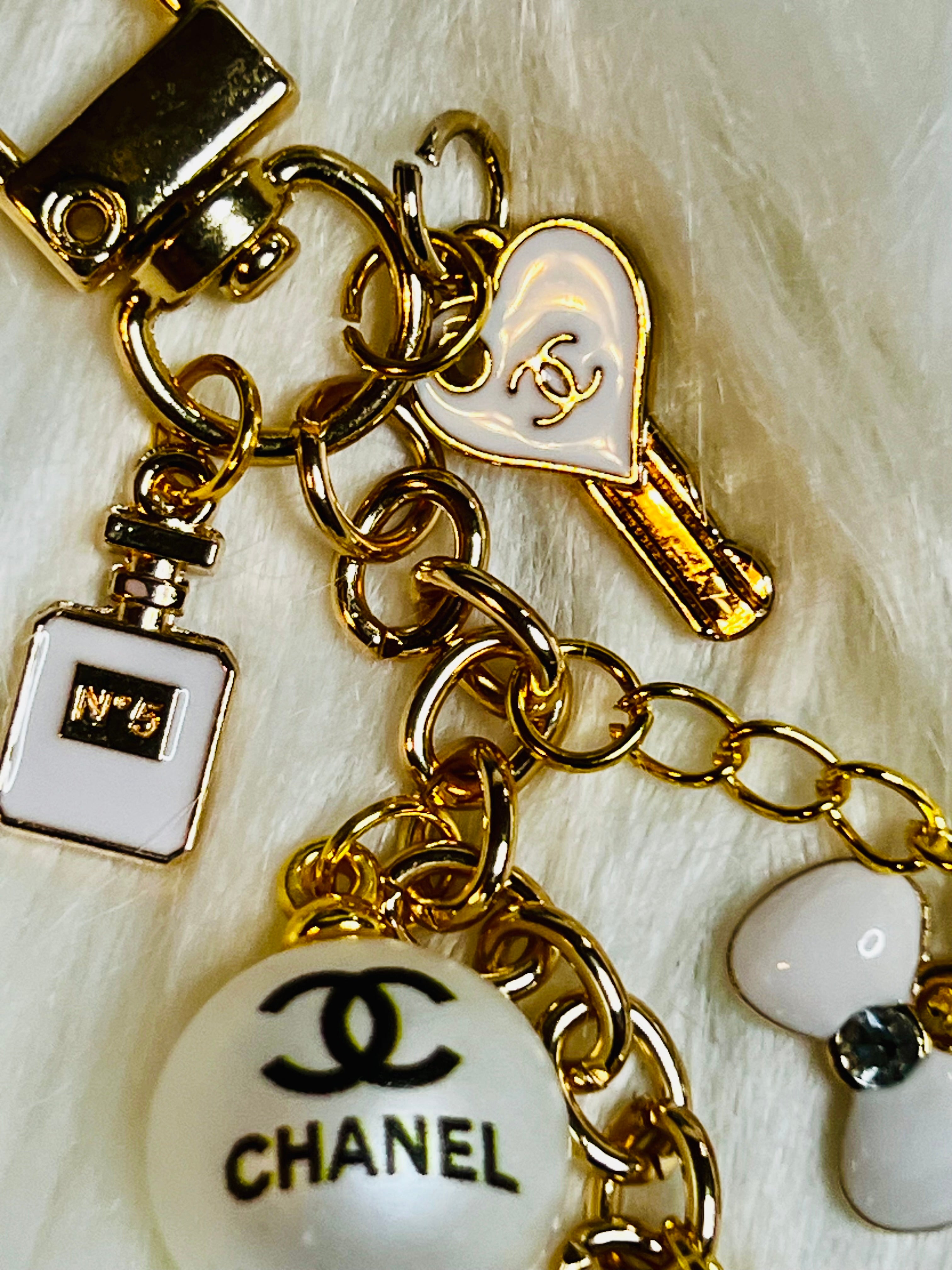 CHANEL Gold & White Charm Keychain