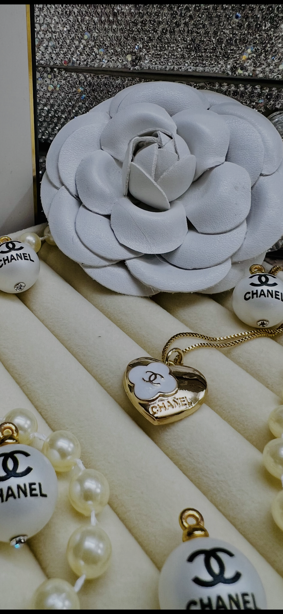 Chanel Gold & White Heart Pendant Necklace