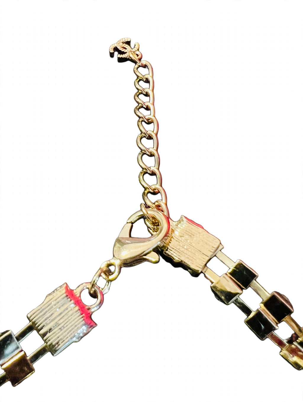 CHANEL Style Gold CC Pearl Crystal Baguette Choker Necklace / 2022 Collection Tennis Choker