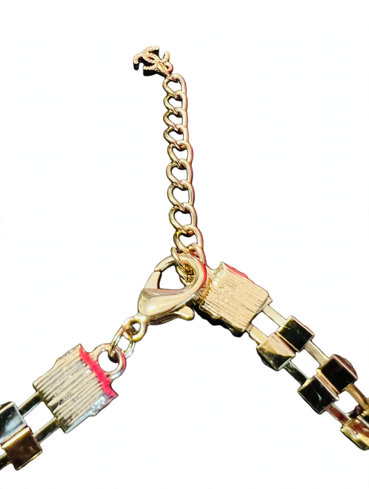 CHANEL Style Gold CC Pearl Crystal Baguette Choker Necklace / 2022 Collection Tennis Choker