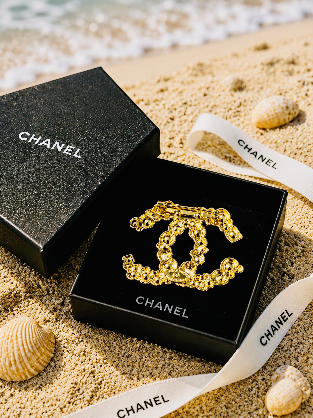 CHANEL Gold with Pearl & Crystal Accent Brooch