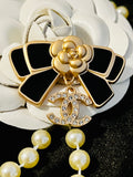CHANEL Black & Gold Bow Drop Dangle Brooch