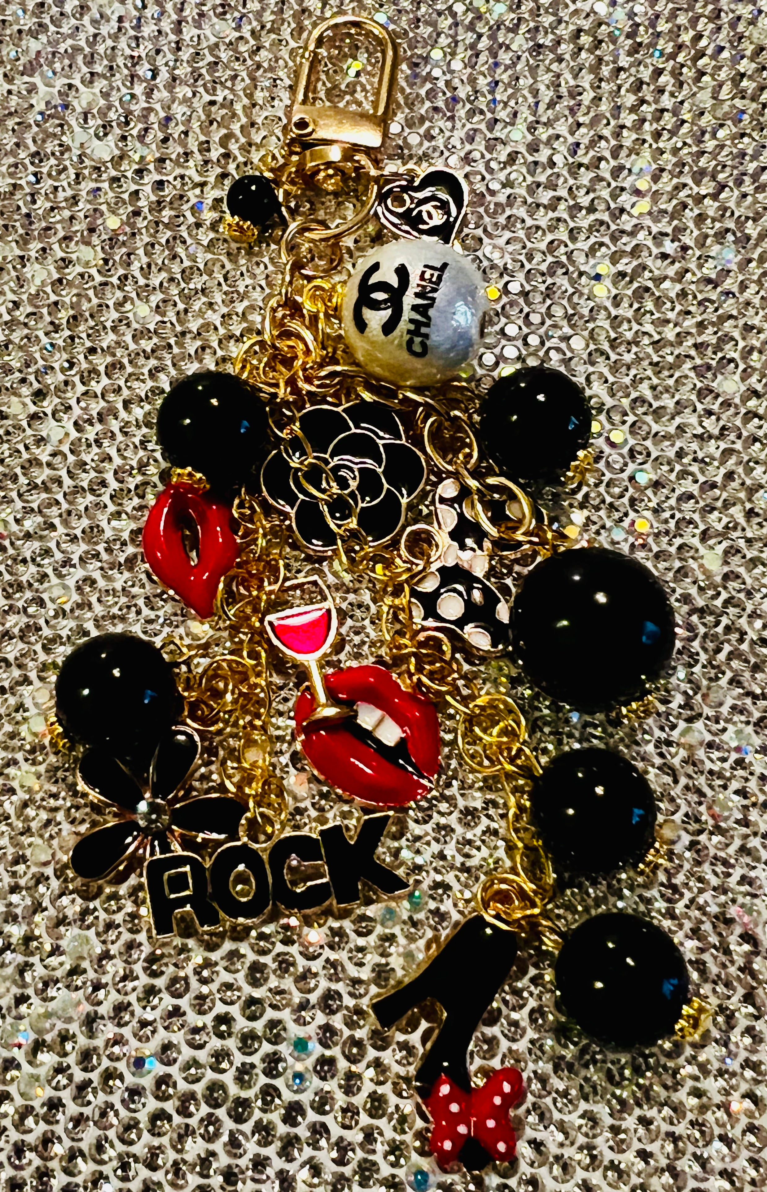 CHANEL Black & Gold Charm Keychain