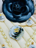 CHANEL Black & Blue with Gold LetteringFlower Pendant Necklace