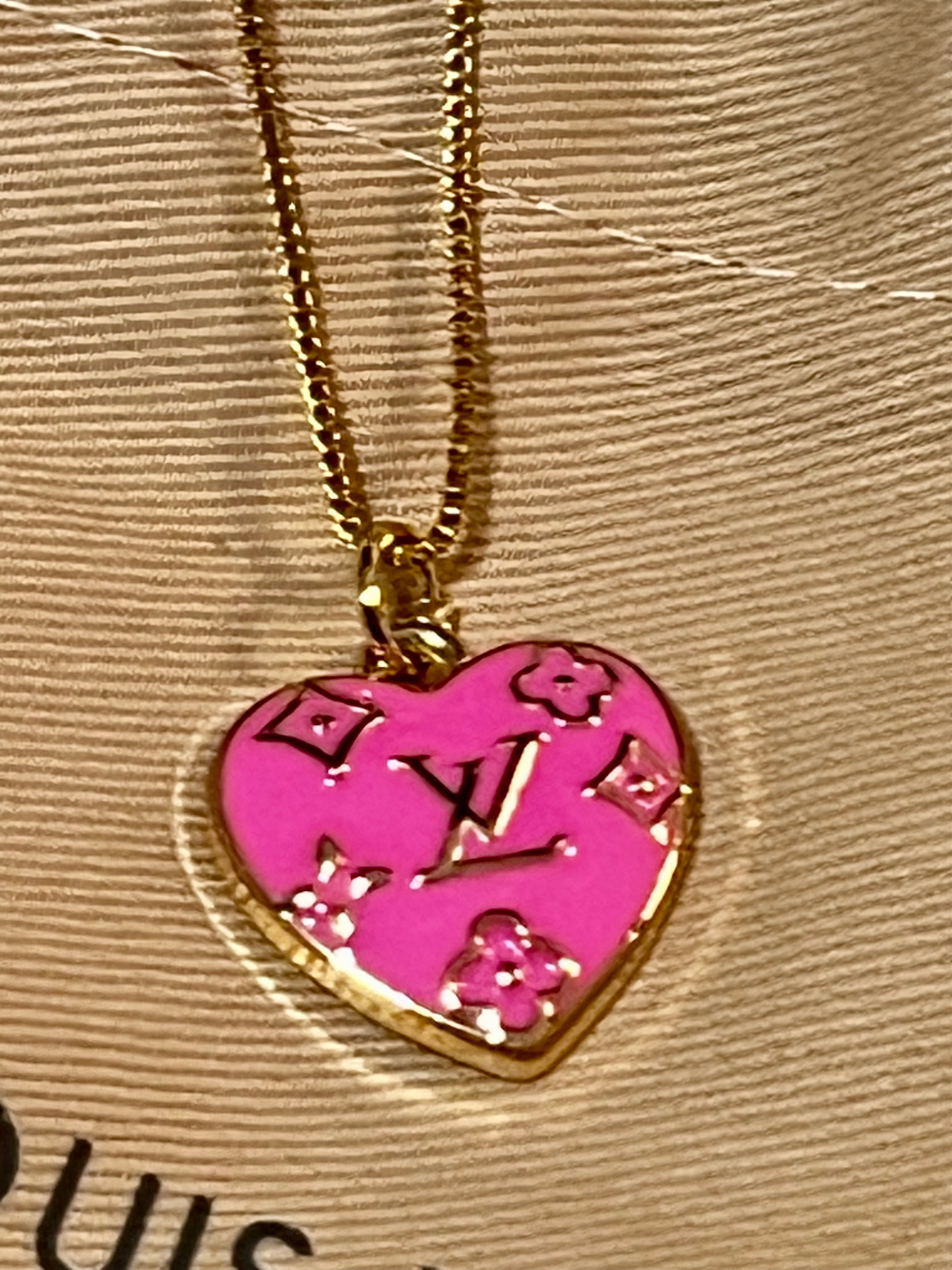 LV Pink & Gold Heart Pendant Box Chain Necklace