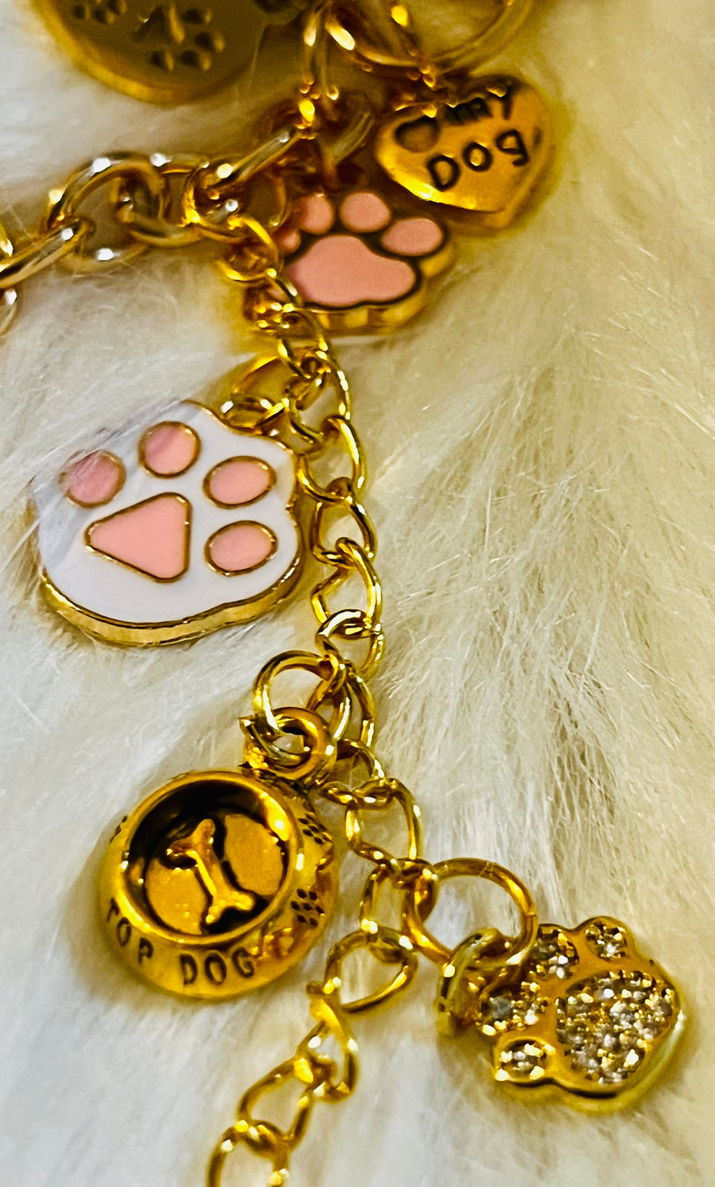 LV Pink & Gold Paw Print Keychain Bag Charm 🐾