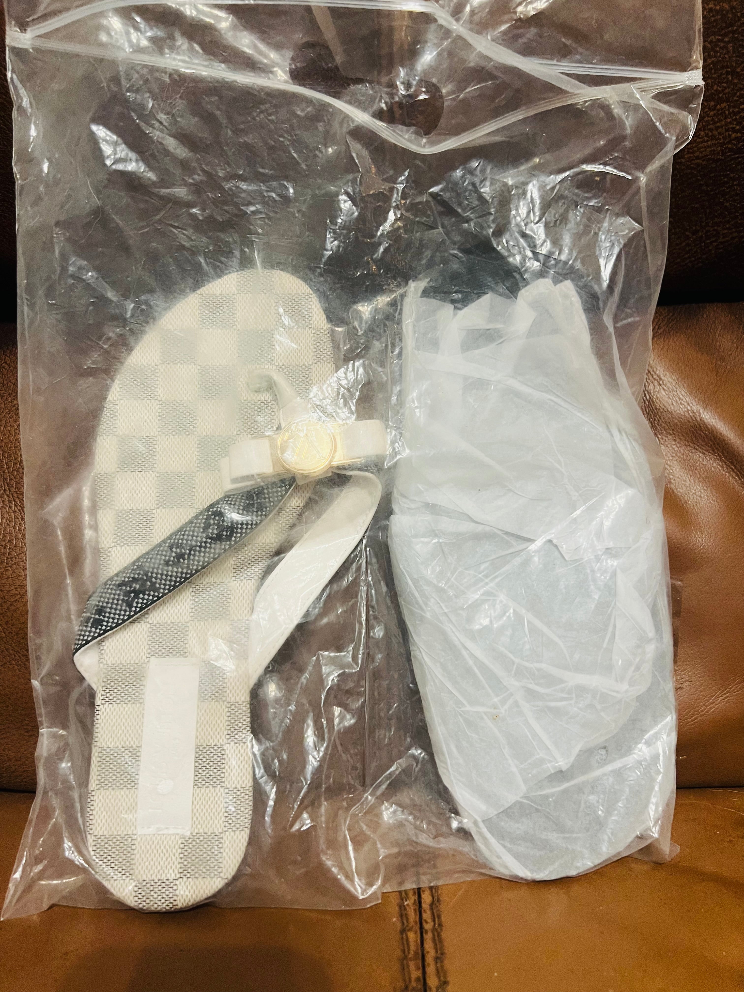 LOUIS VUITTON White Checkered Sandals