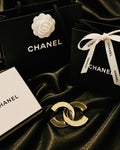 Chanel Elegant Woven Iconic Black & Gold Channel Crystal Brooch