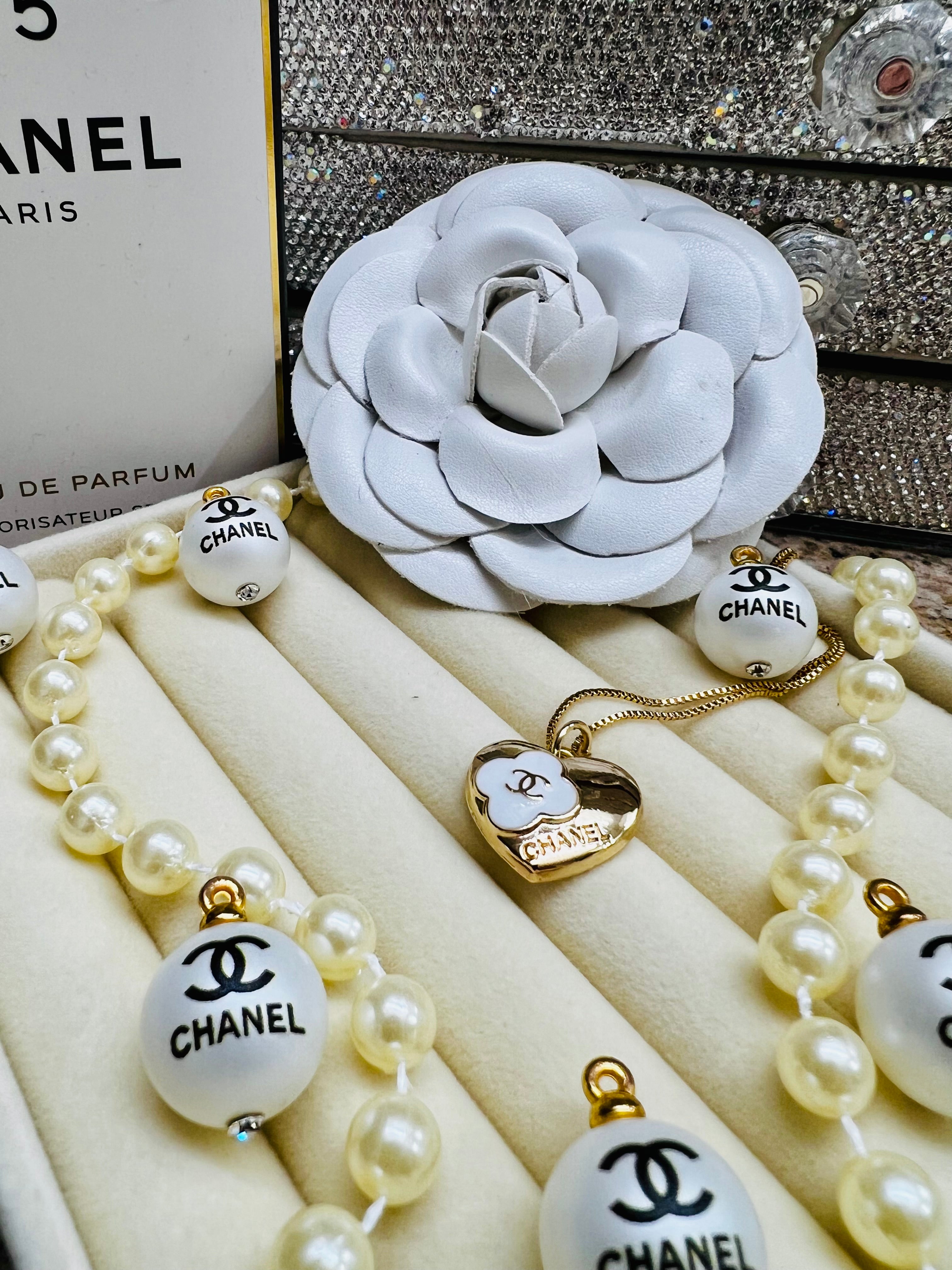 Chanel Gold & White Heart Pendant Necklace