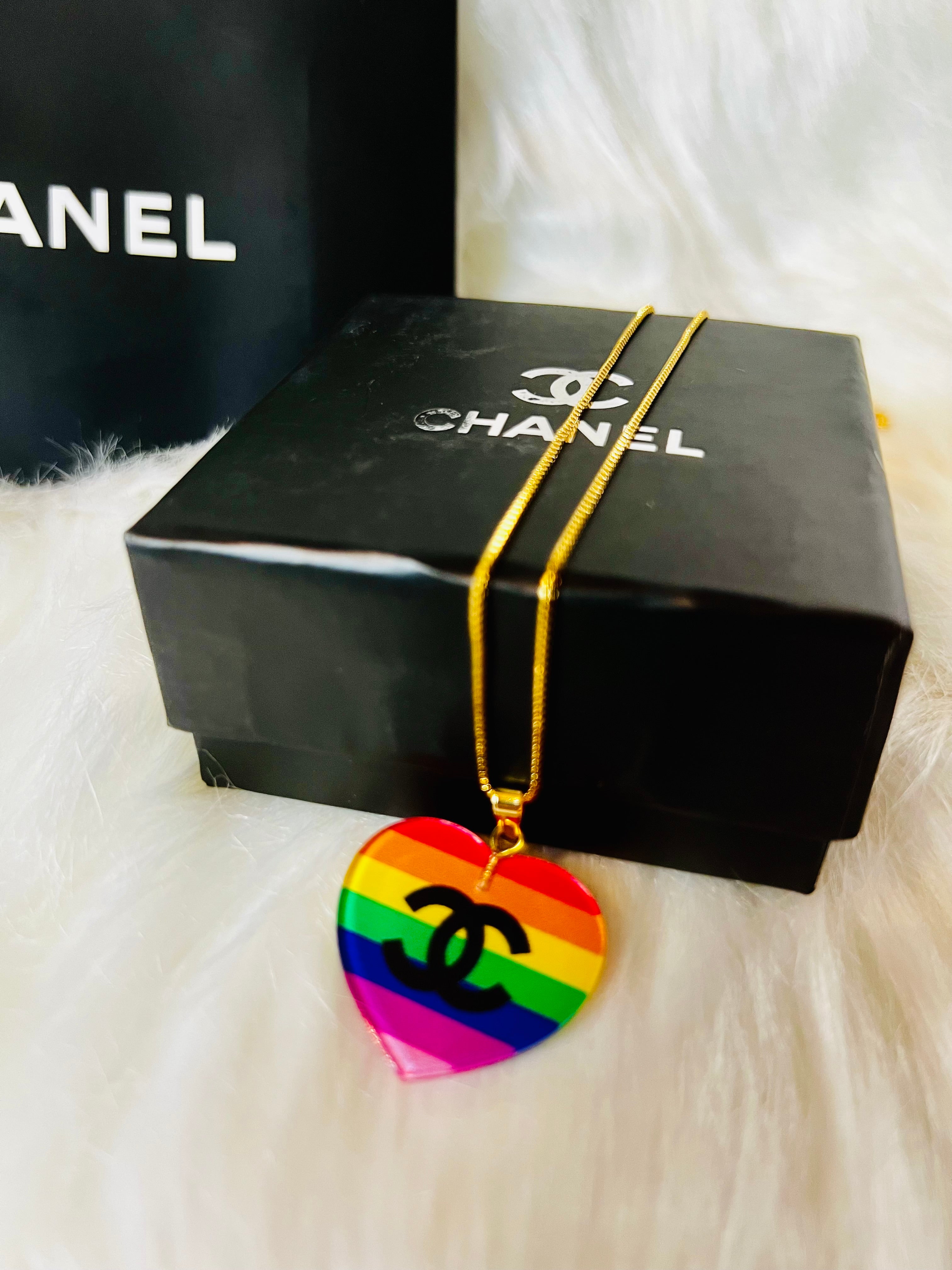 CHANEL Rainbow Heart Pendant Necklace