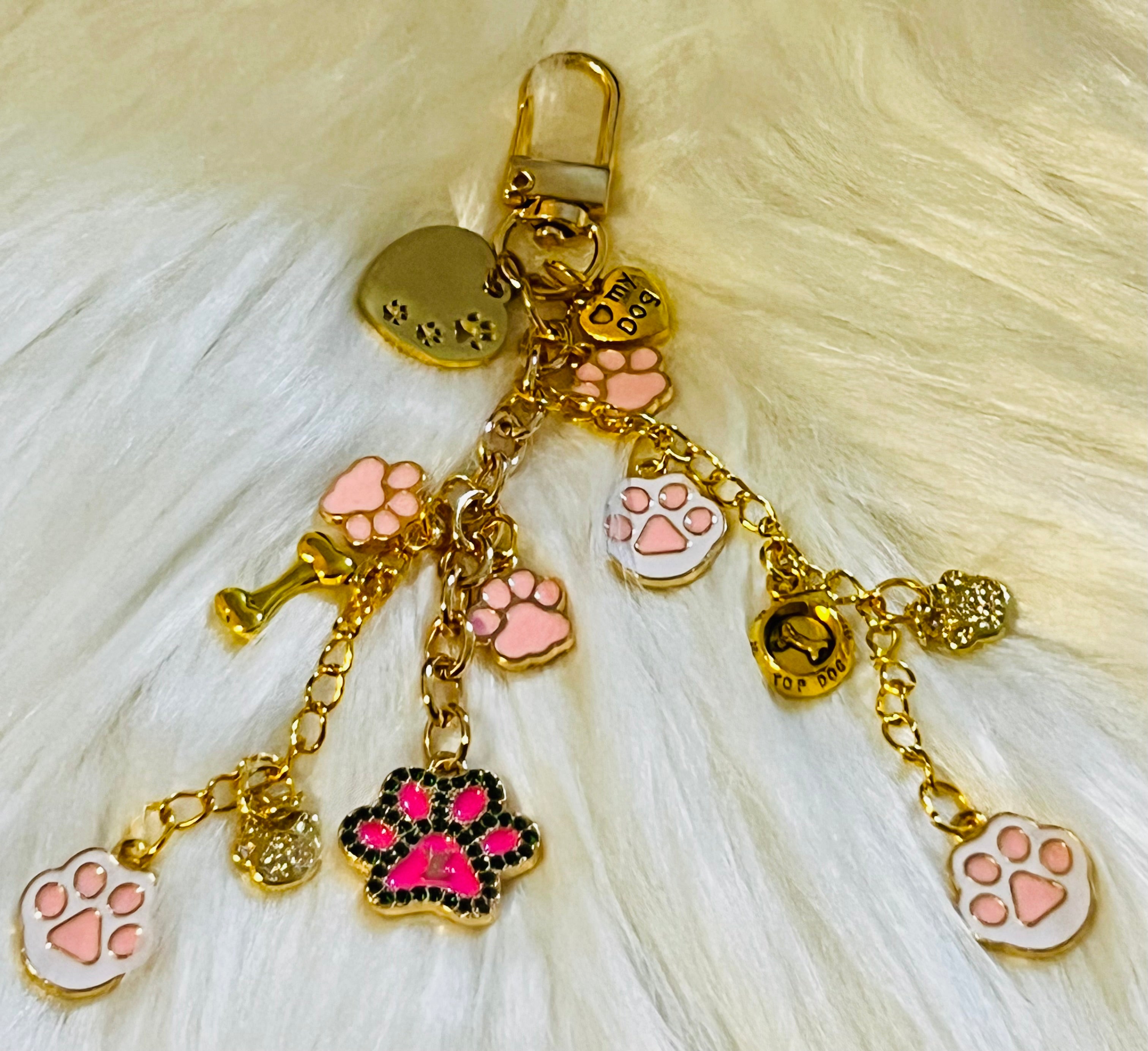 LV Pink & Gold Paw Print Keychain Bag Charm 🐾