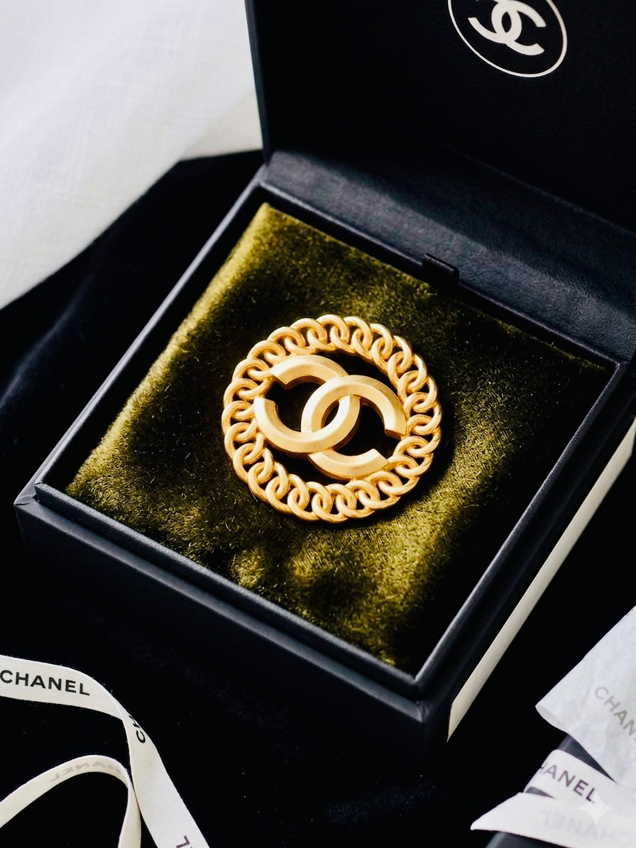 CHANEL Iconic Logo Gold Tone Brooch