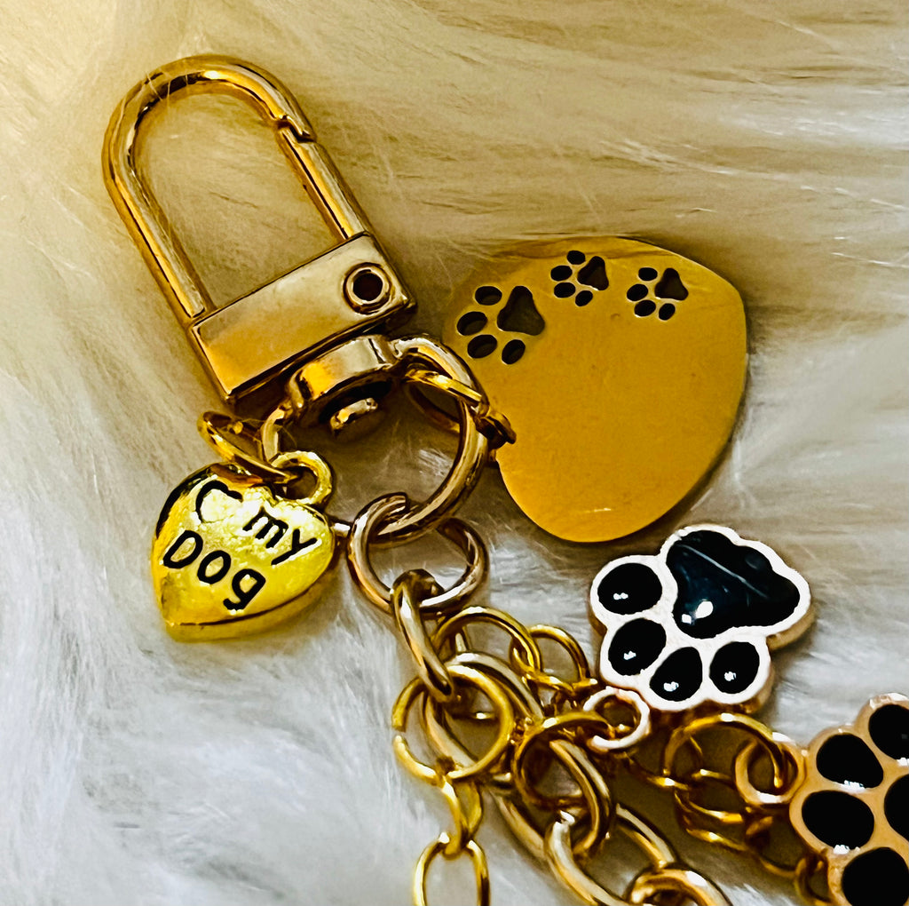 LV Black & Gold Paw Print Charm Keychain 🐾
