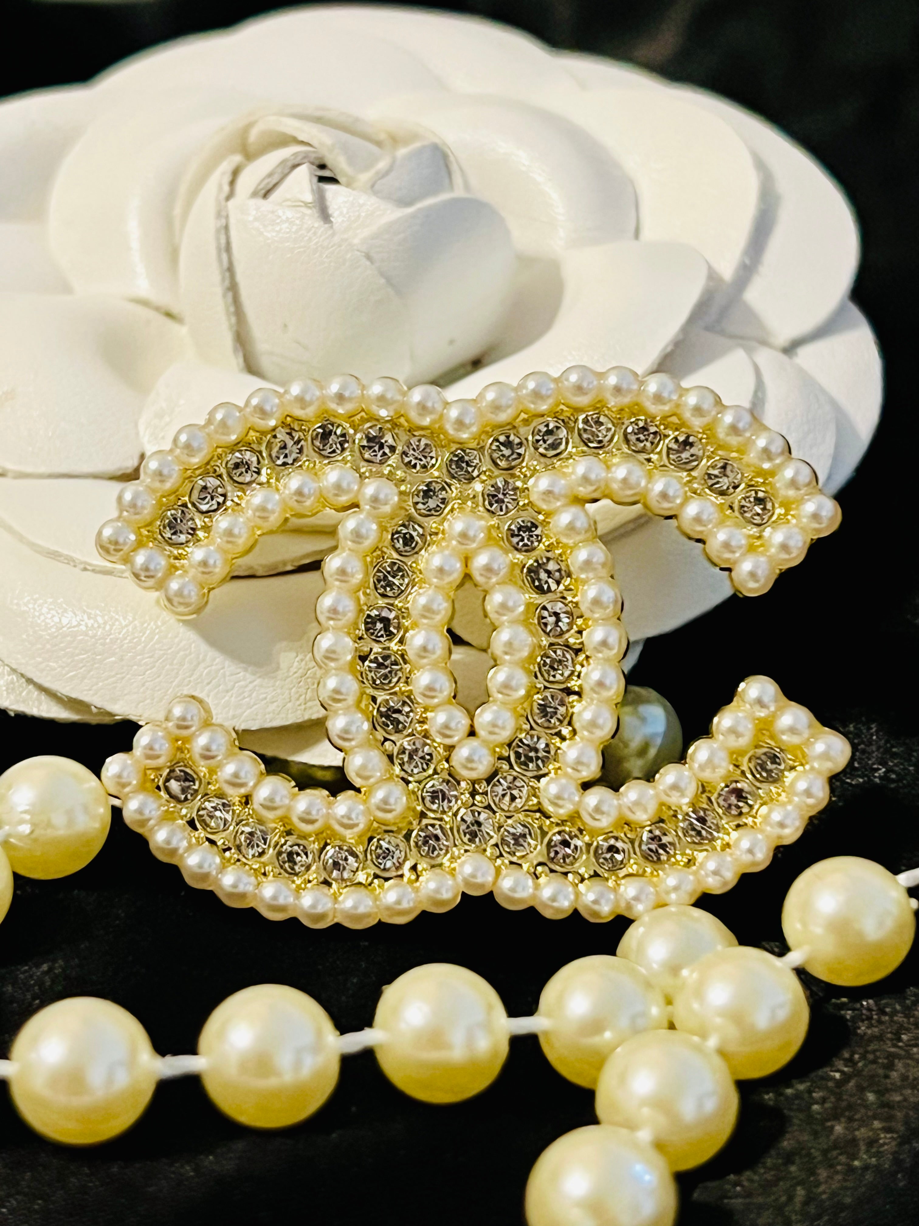 CHANEL Gold with Pearl & Rhinestone Accent Brooch