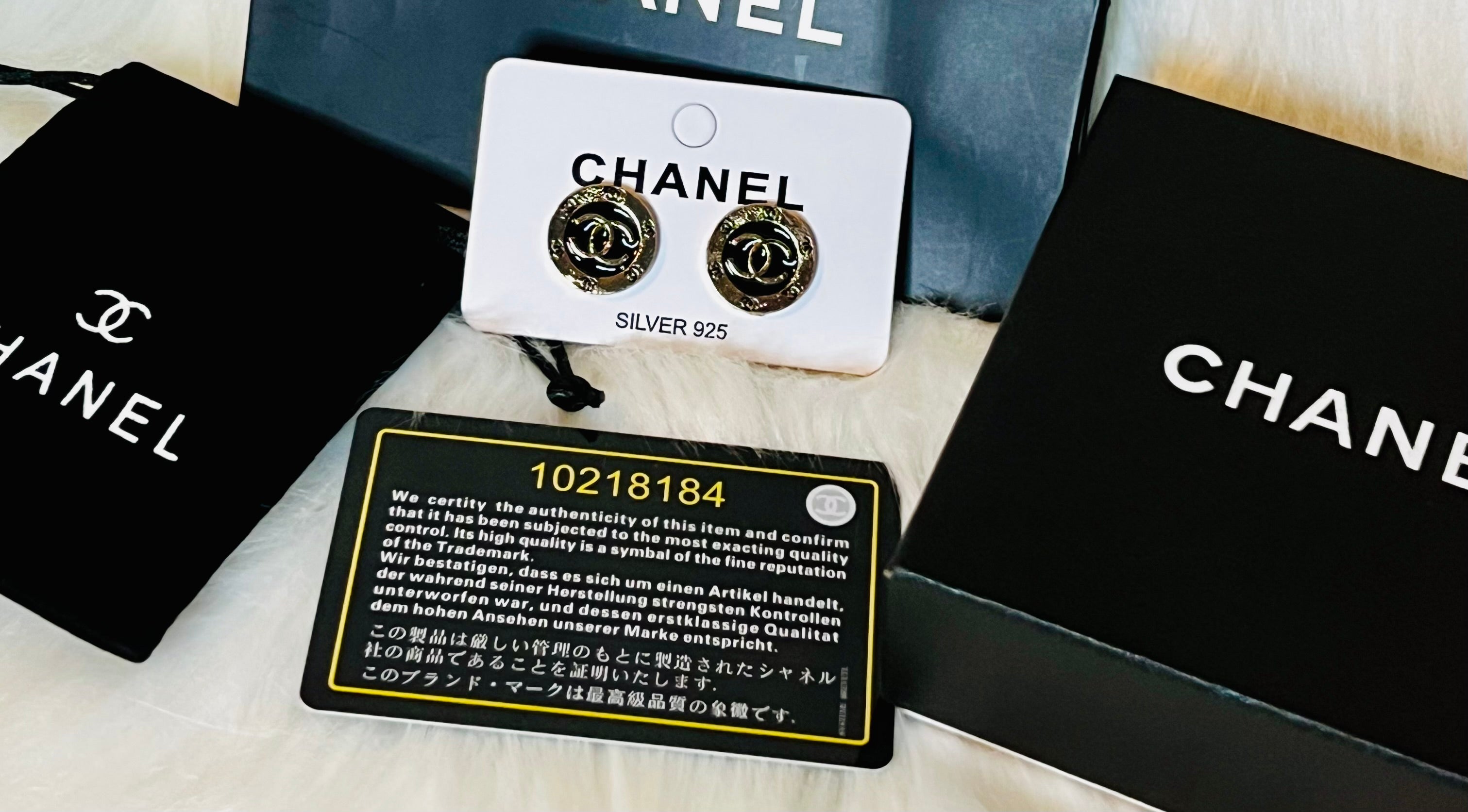 CHANEL Iconic Logo Gold & Black Earrings