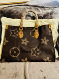 Monogram Designer Brown Tote - Genuine Cowhide Leather