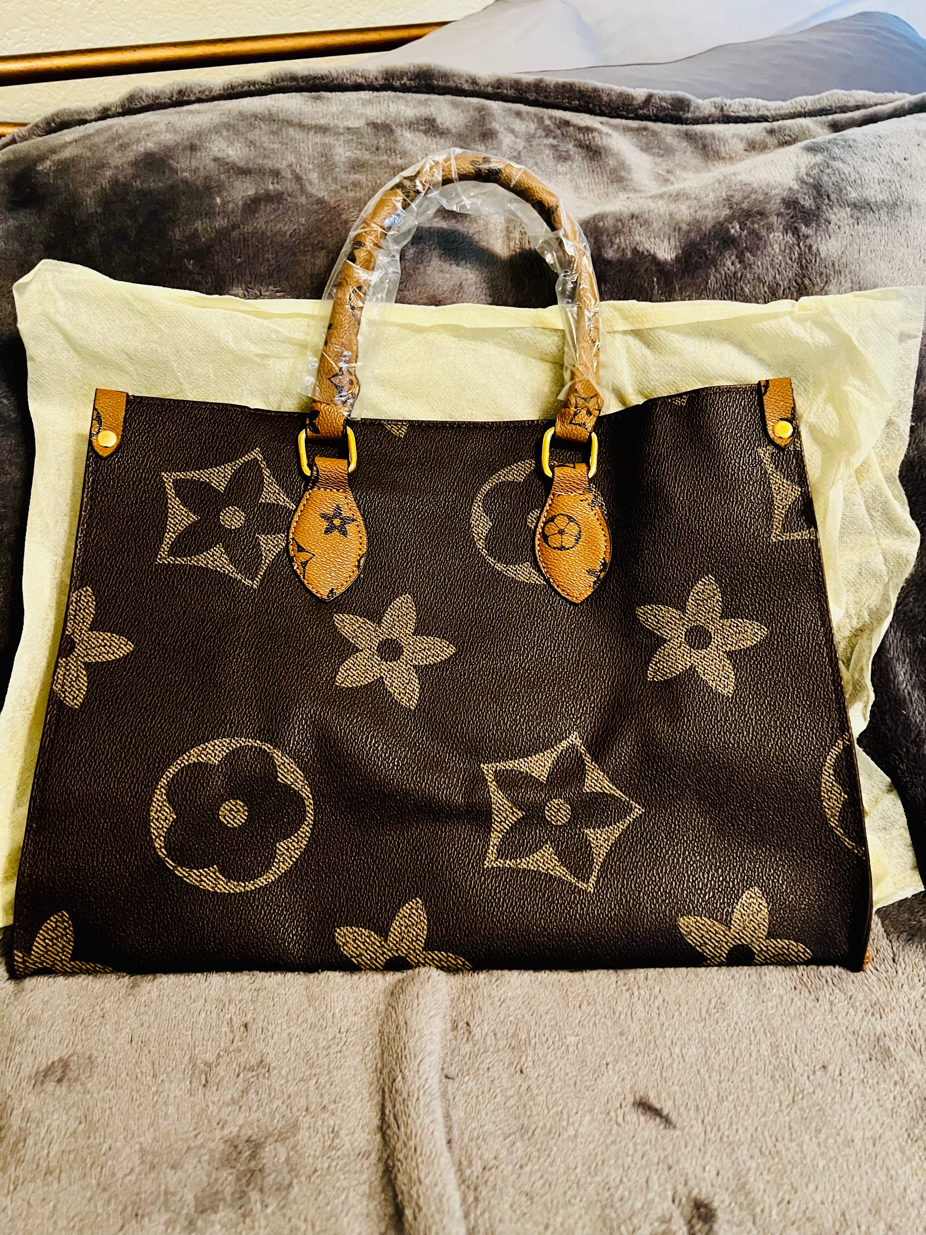 Monogram Designer Brown Tote - Genuine Cowhide Leather