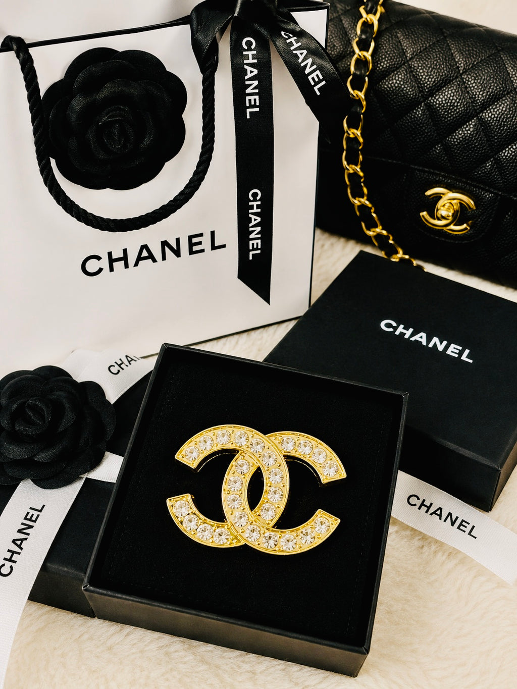 Chanel Gold Channeled Crystal Brooch