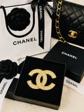 Chanel Gold Channeled Crystal Brooch