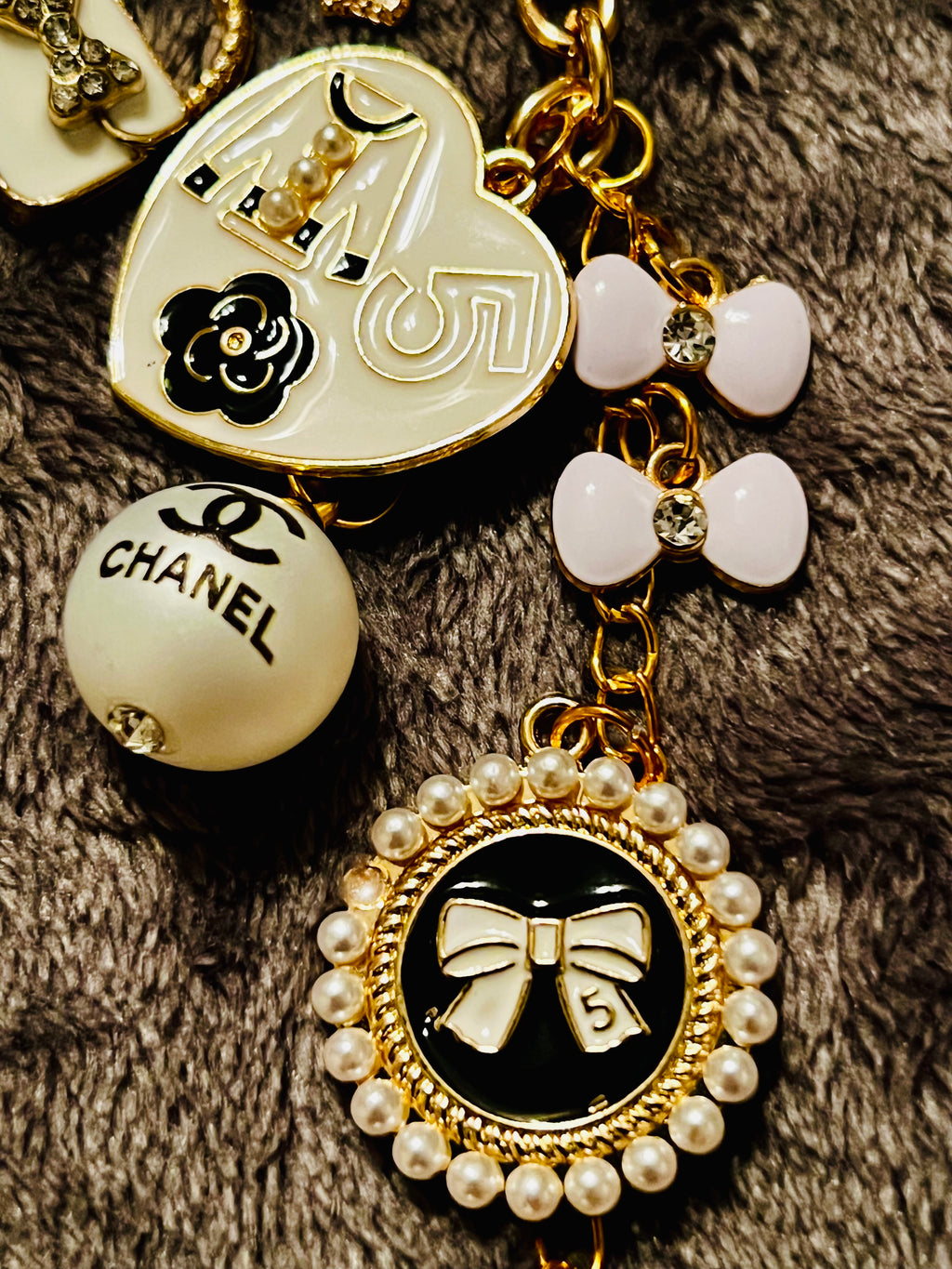 Chanel Gold & White Keychain