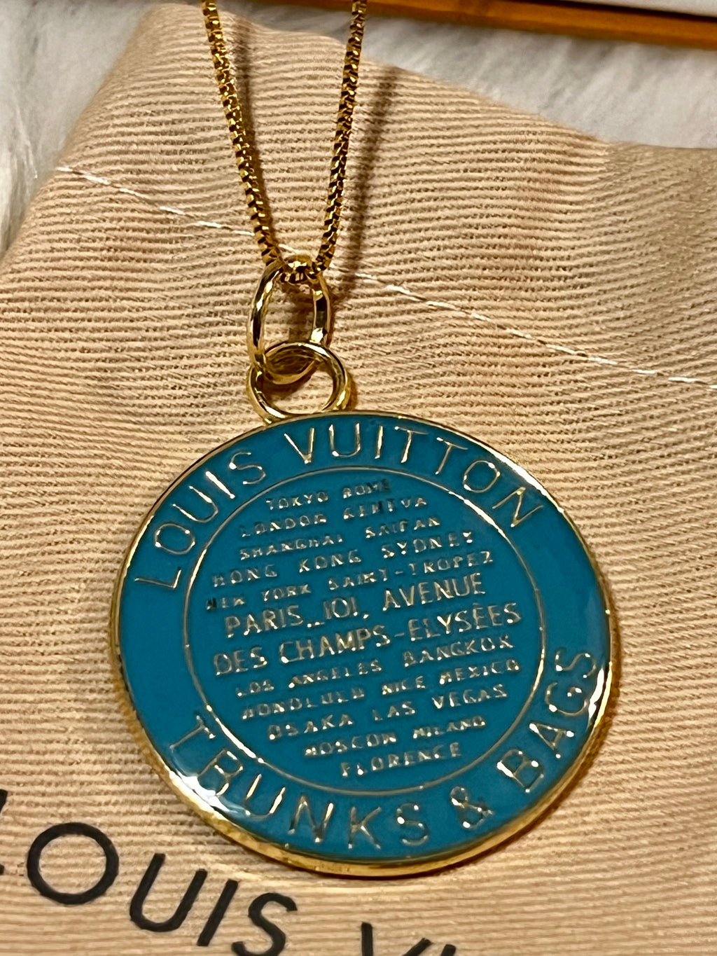 LOUIS VUITTON Trunks & Bags Iconic Teal Pendant Box Chain Necklace