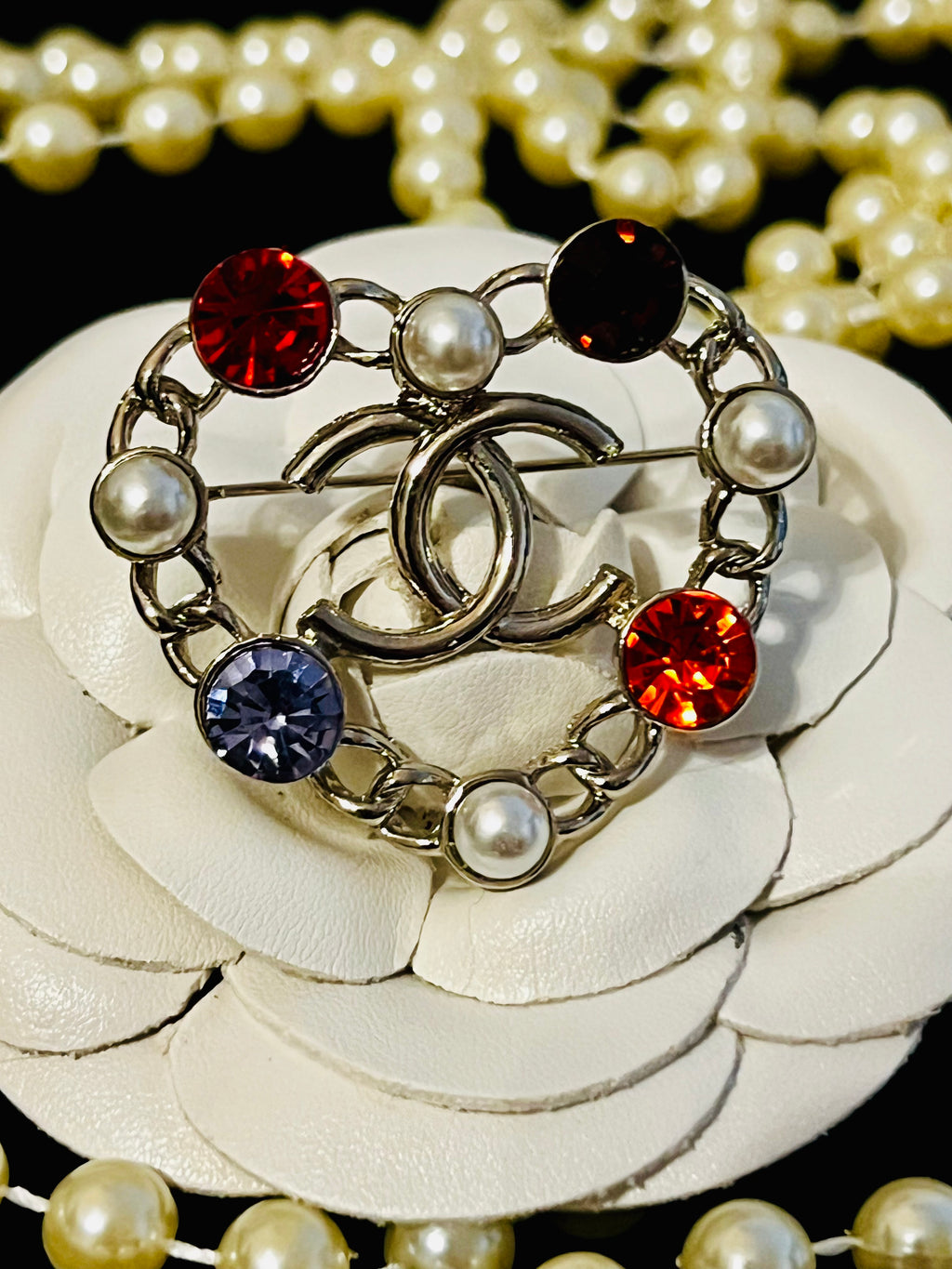 CHANEL Unique Silver Heart Shaped Colorful Brooch O