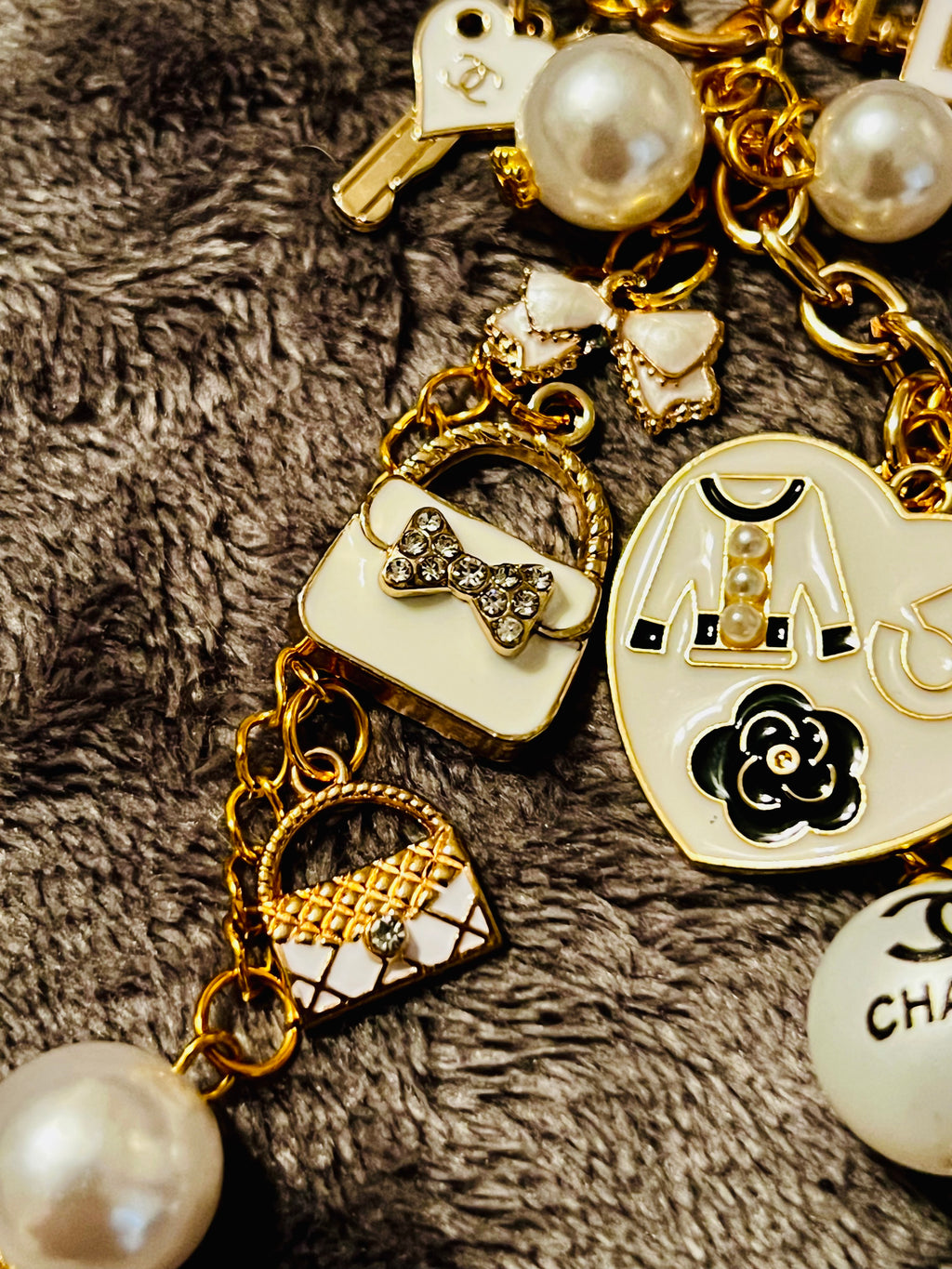 Chanel Gold & White Keychain
