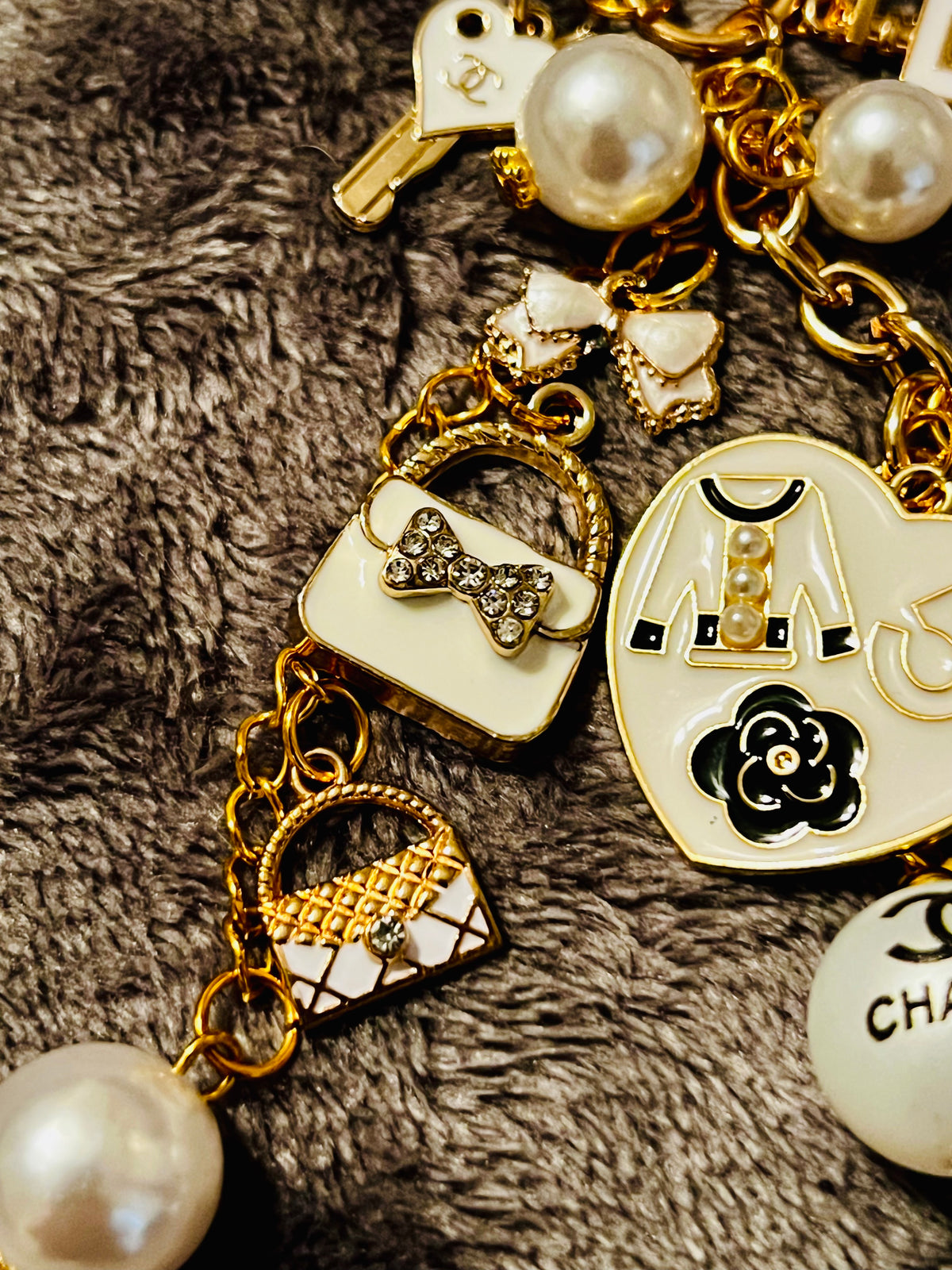 Chanel Gold & White Keychain