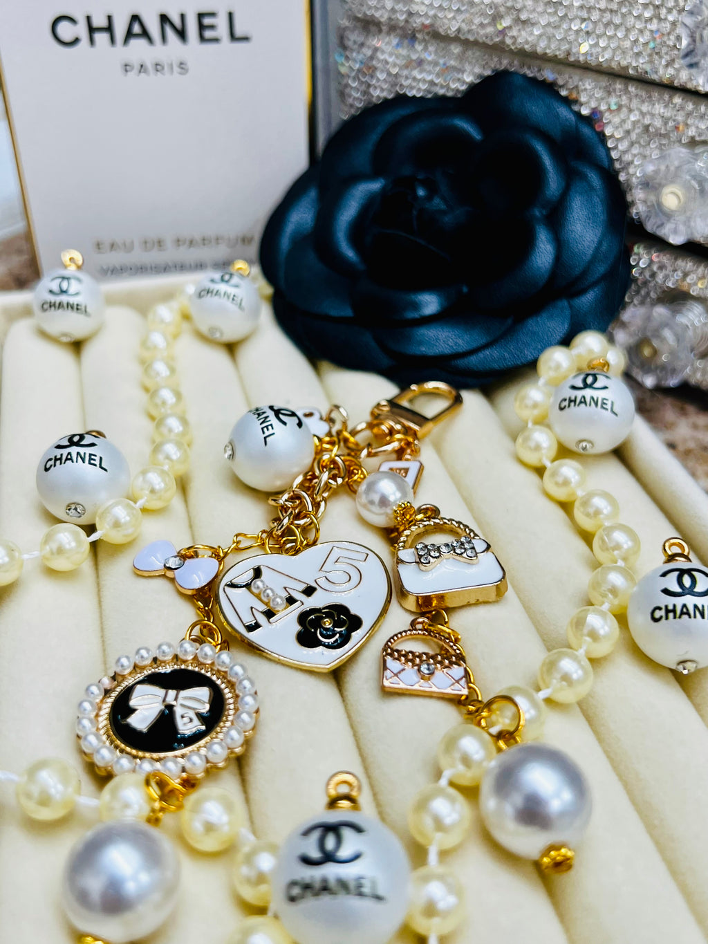 Chanel Gold & White Keychain