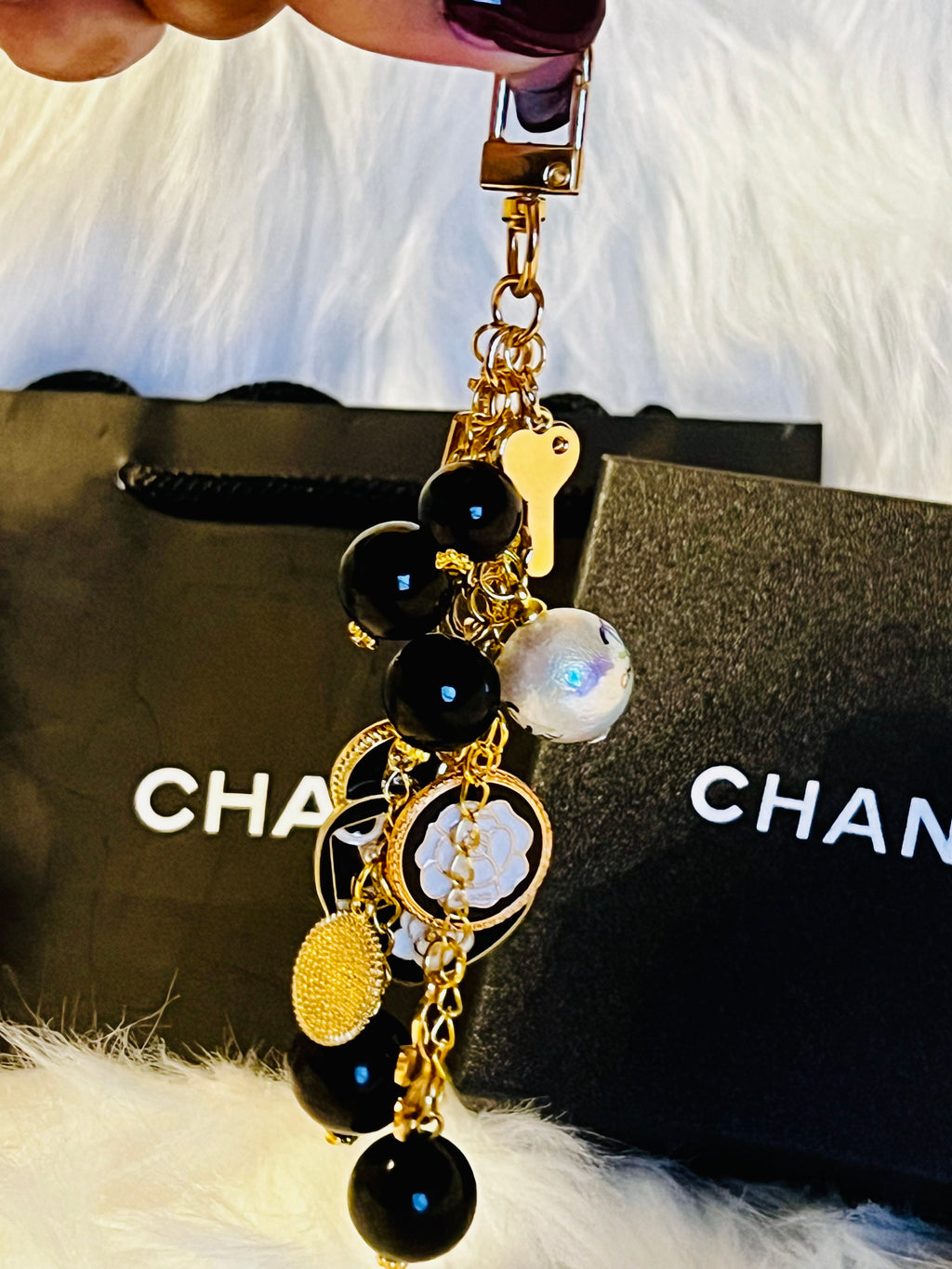 CHANEL Gold & Black Keychain Bag Charm