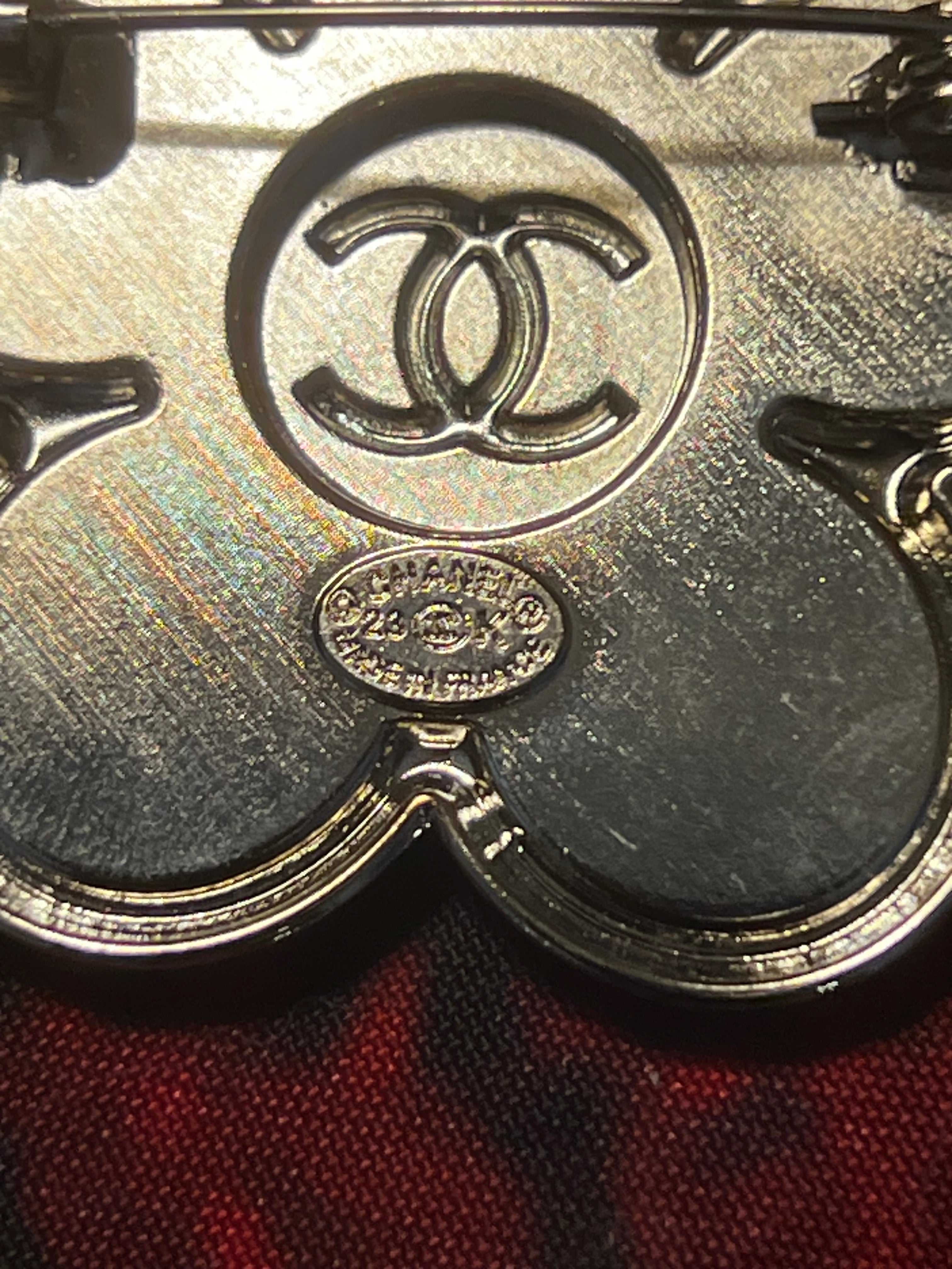CHANEL Iconic Flower Brooch Silver & Black F