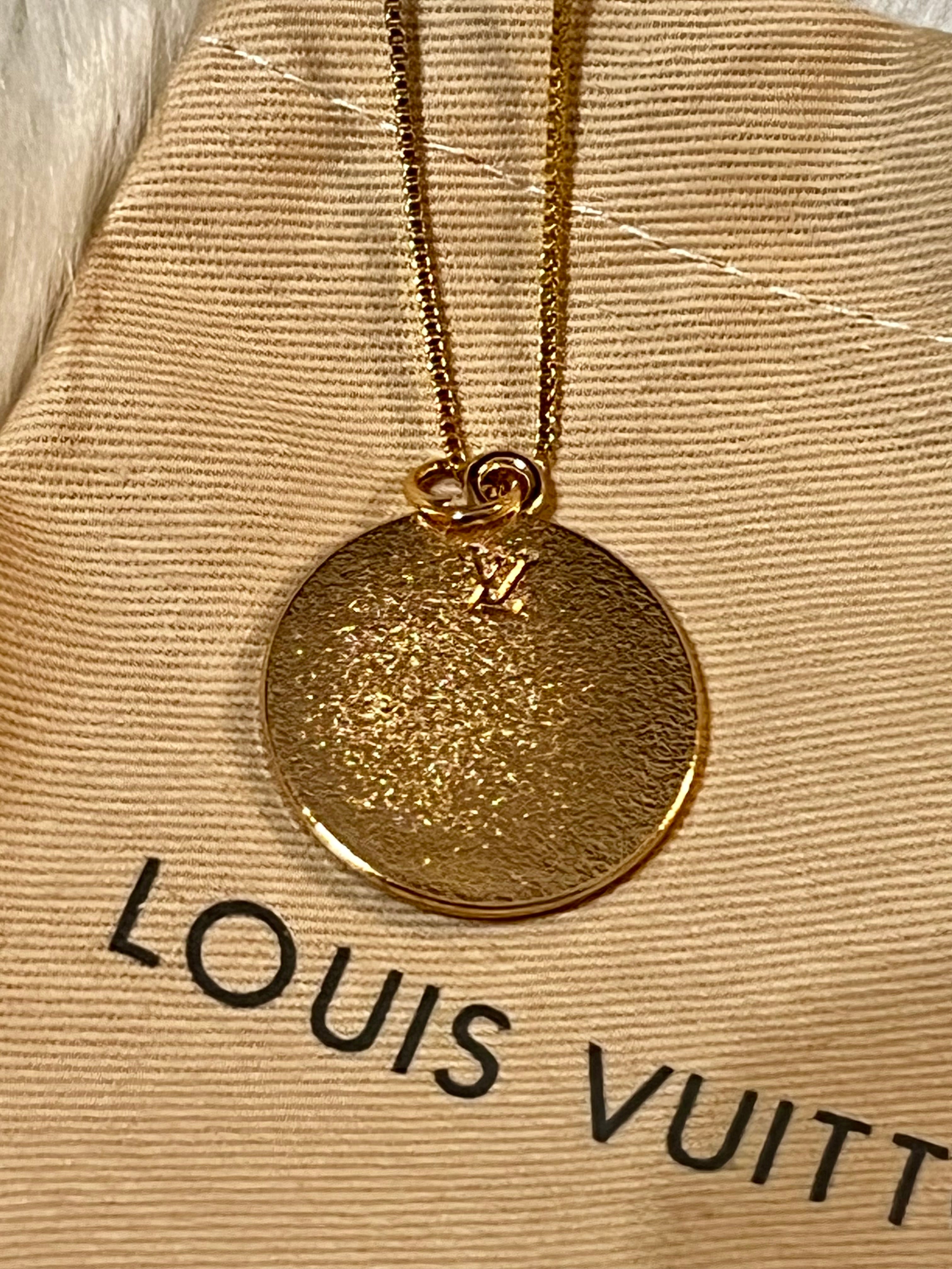 LV Teal & Gold Pendant Box Chain Necklace