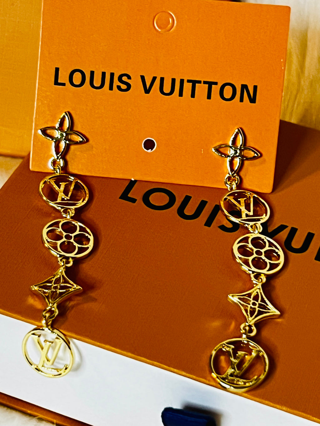 LV Logo + Design Gold Earrings