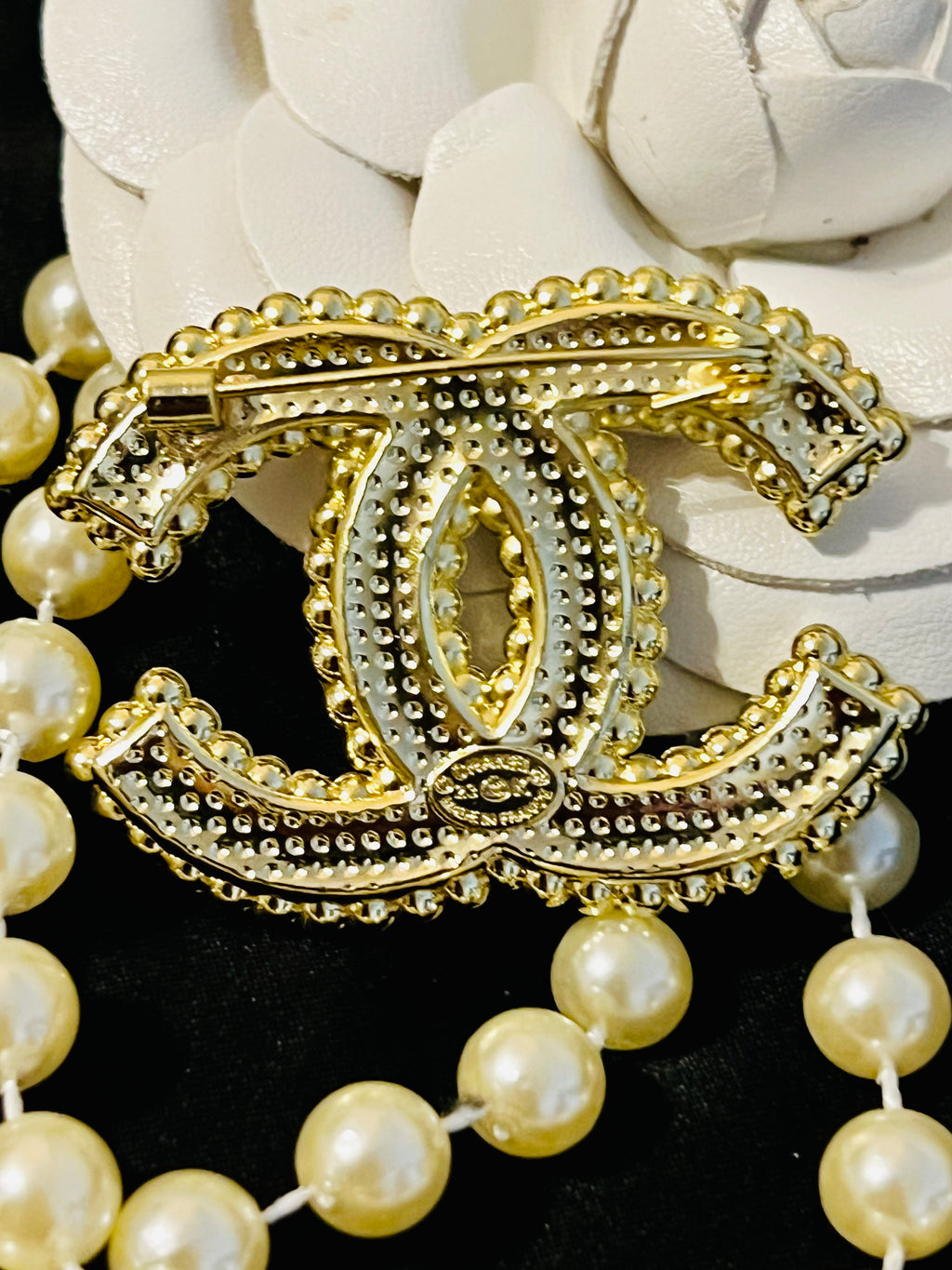CHANEL Gold with Pearl & Rhinestone Accent Brooch