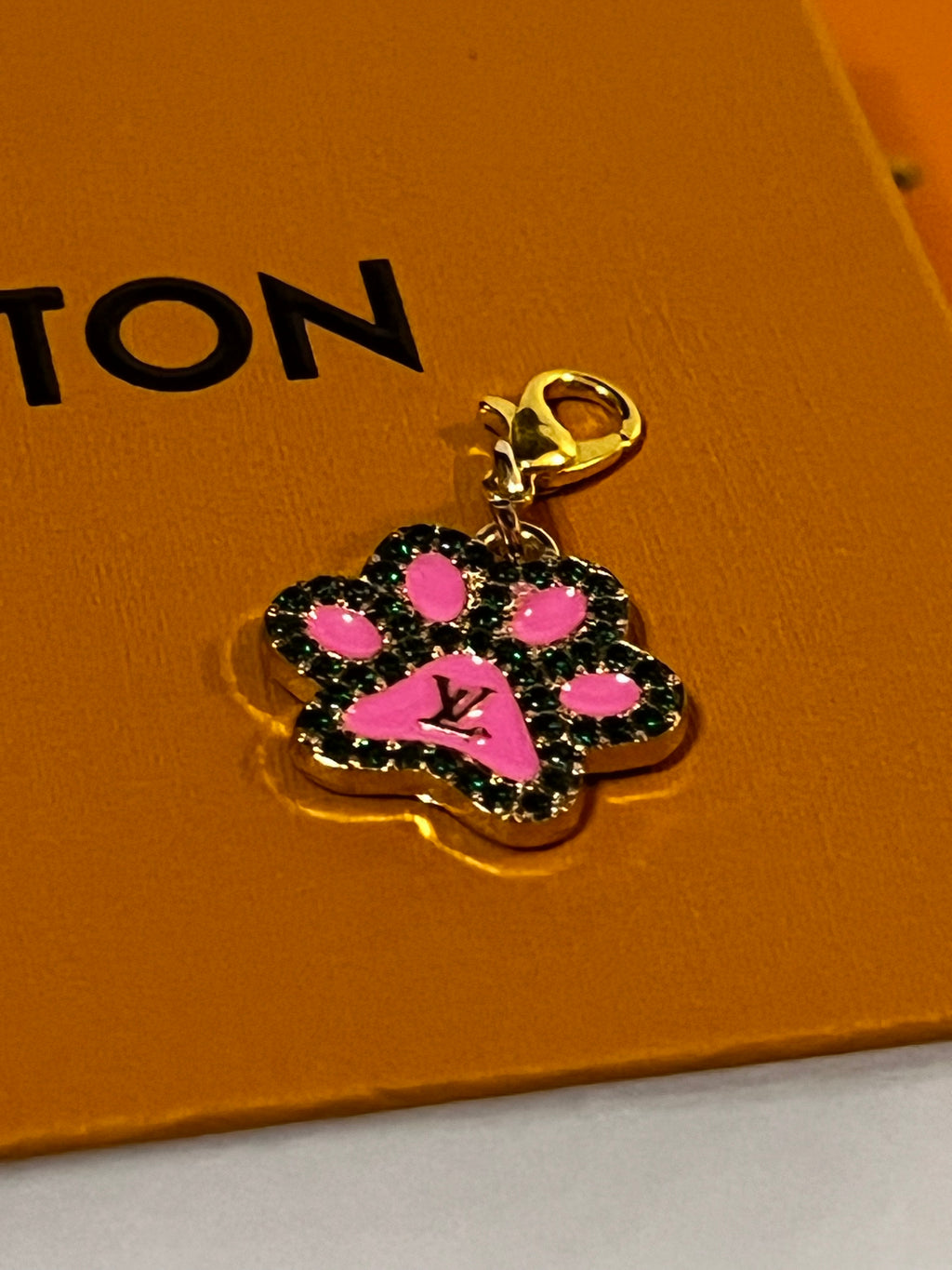 Louis Vuitton Paw Print Charm Gold & Pink with Black Rhinestones