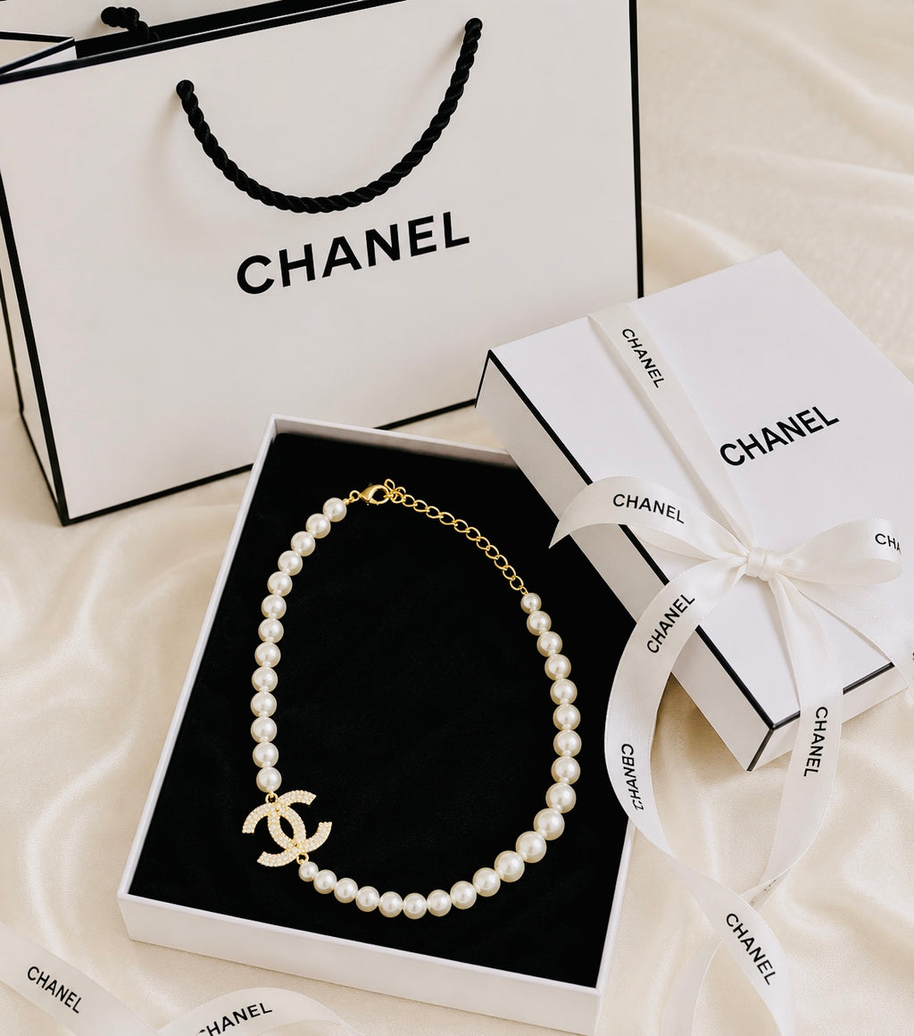 Elegant Pearl CC Statement Necklace