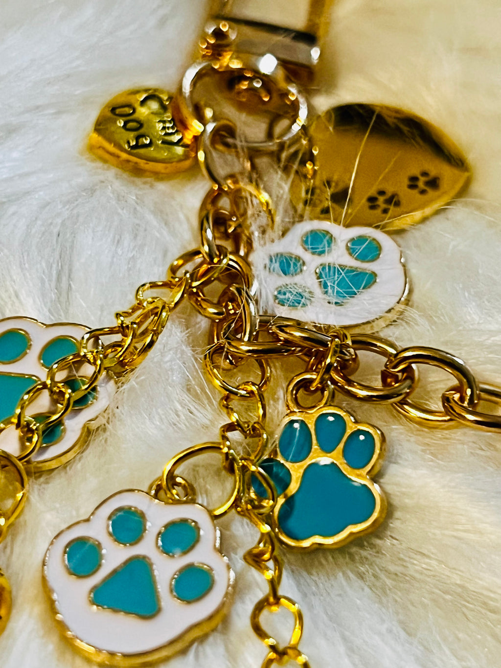 LV Blue & Gold Paw Print Charm Keychain 🐾💎