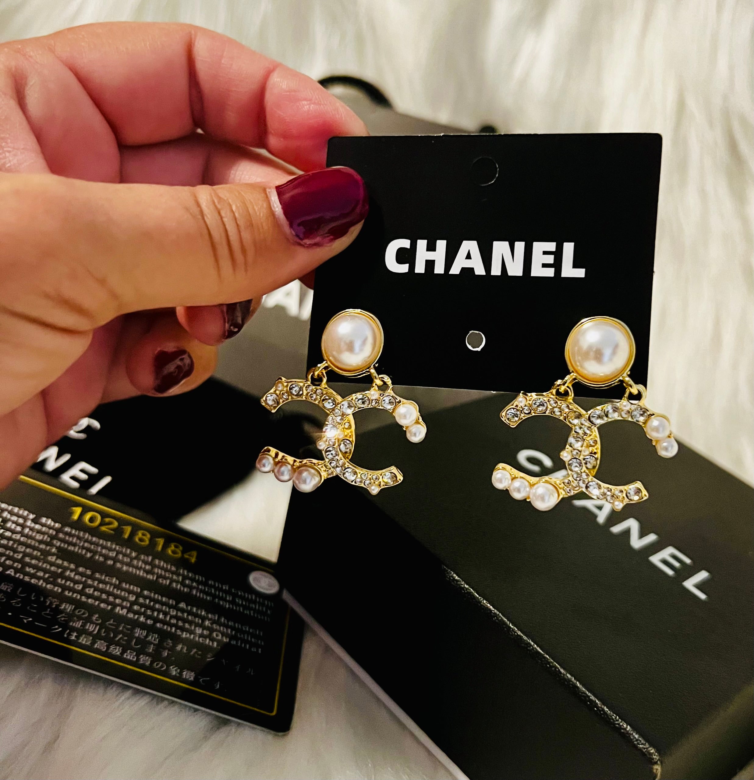 CHANEL Gold with Pearl & Crystal Accent Earrings