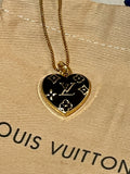 LV Black & Gold Heart Pendant Box Chain Necklace