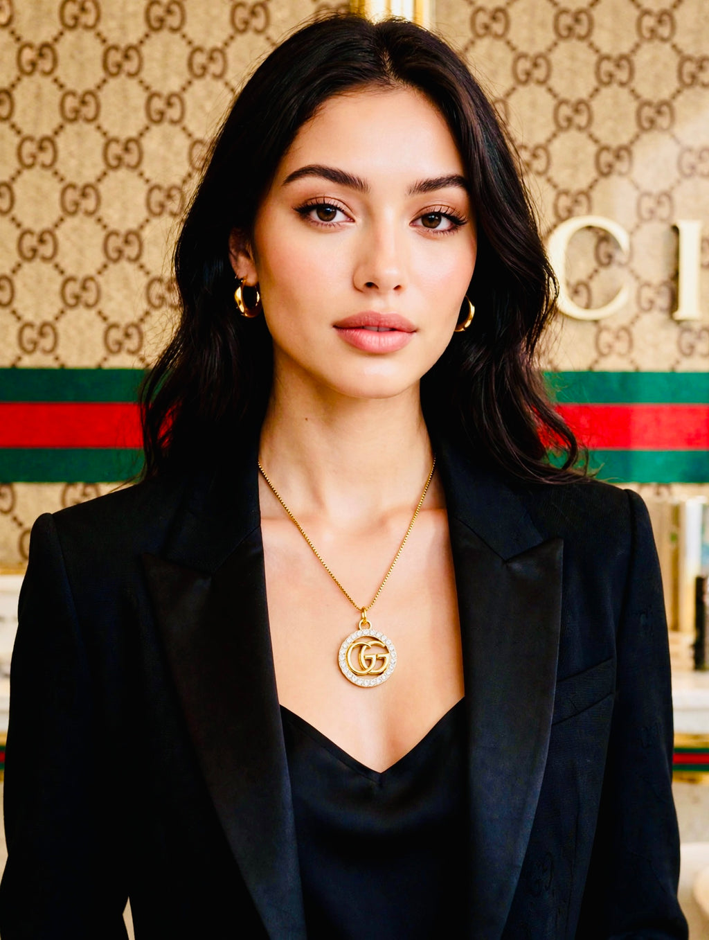 💎Gucci Gold Rhinestone Pendant Necklace💎